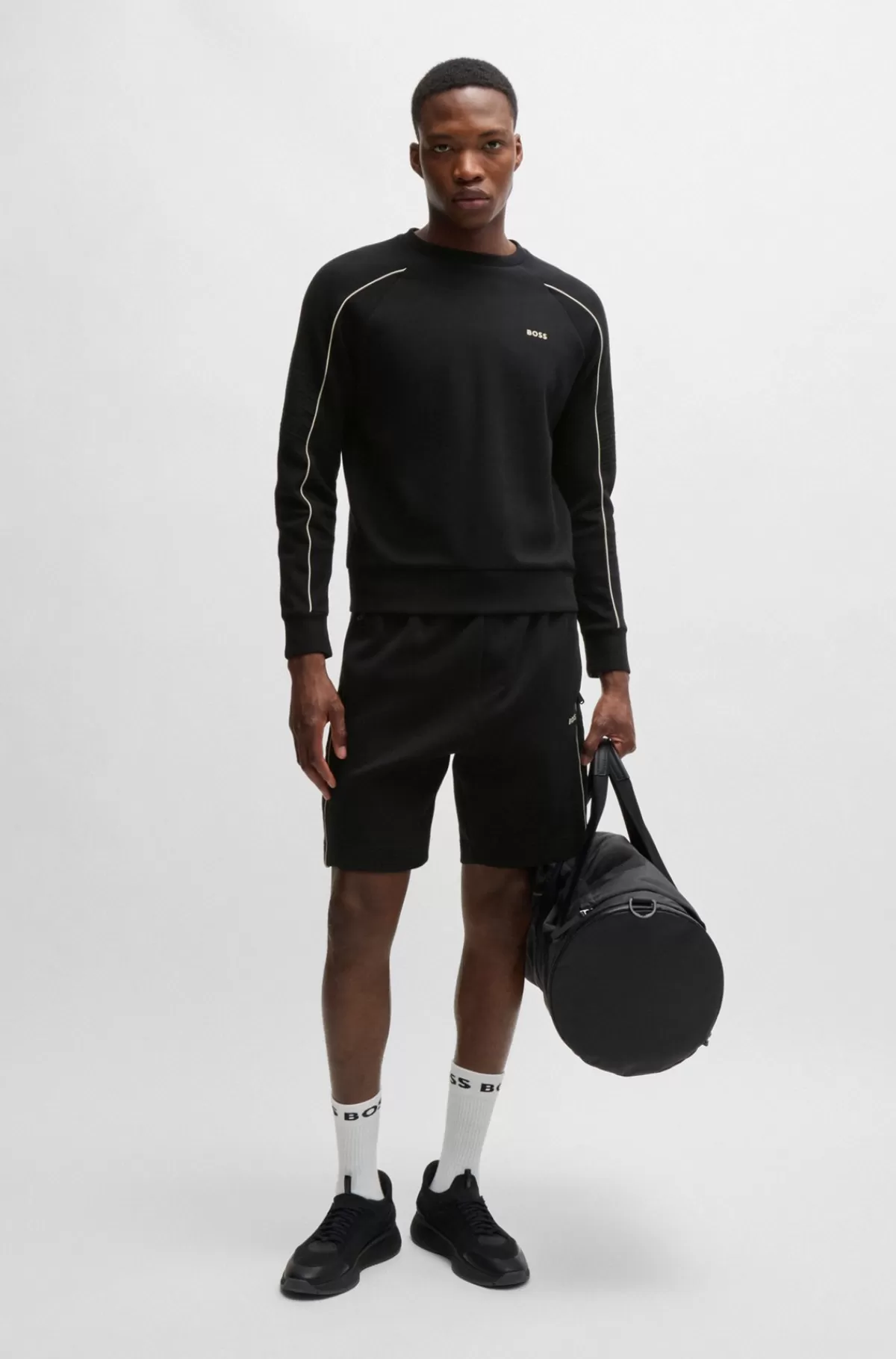 HUGO BOSS Sweatshirt I Bomuld Med Stræk, Regular Fit Og Grafisk Prægning Sort Discount