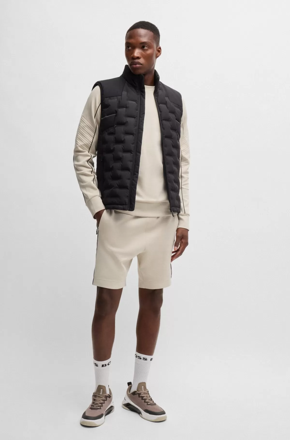 HUGO BOSS Sweatshirt I Bomuld Med Stræk, Regular Fit Og Grafisk Prægning Naturlig Flash Sale