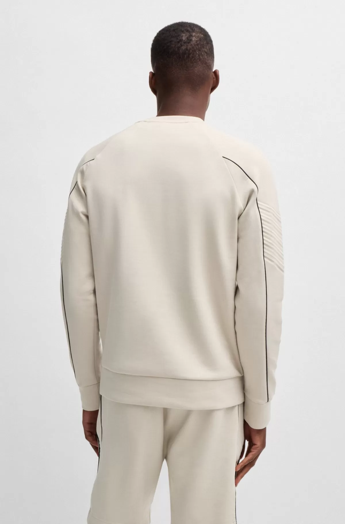 HUGO BOSS Sweatshirt I Bomuld Med Stræk, Regular Fit Og Grafisk Prægning Naturlig Flash Sale