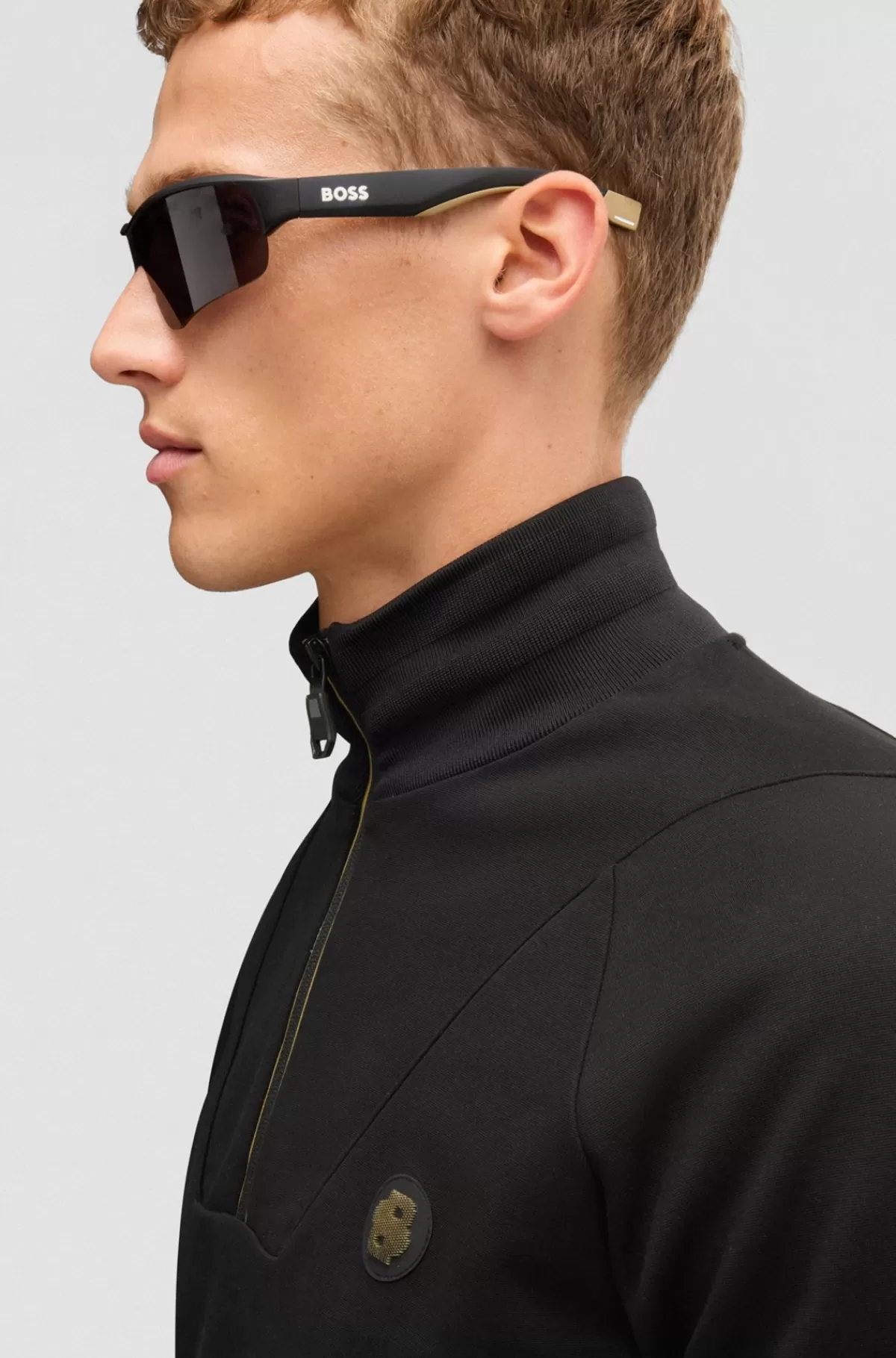 HUGO BOSS Sweatshirt I Bomuldsblanding Med Dobbelt B-monogram Og Lynlås I Halsen Sort Fashion