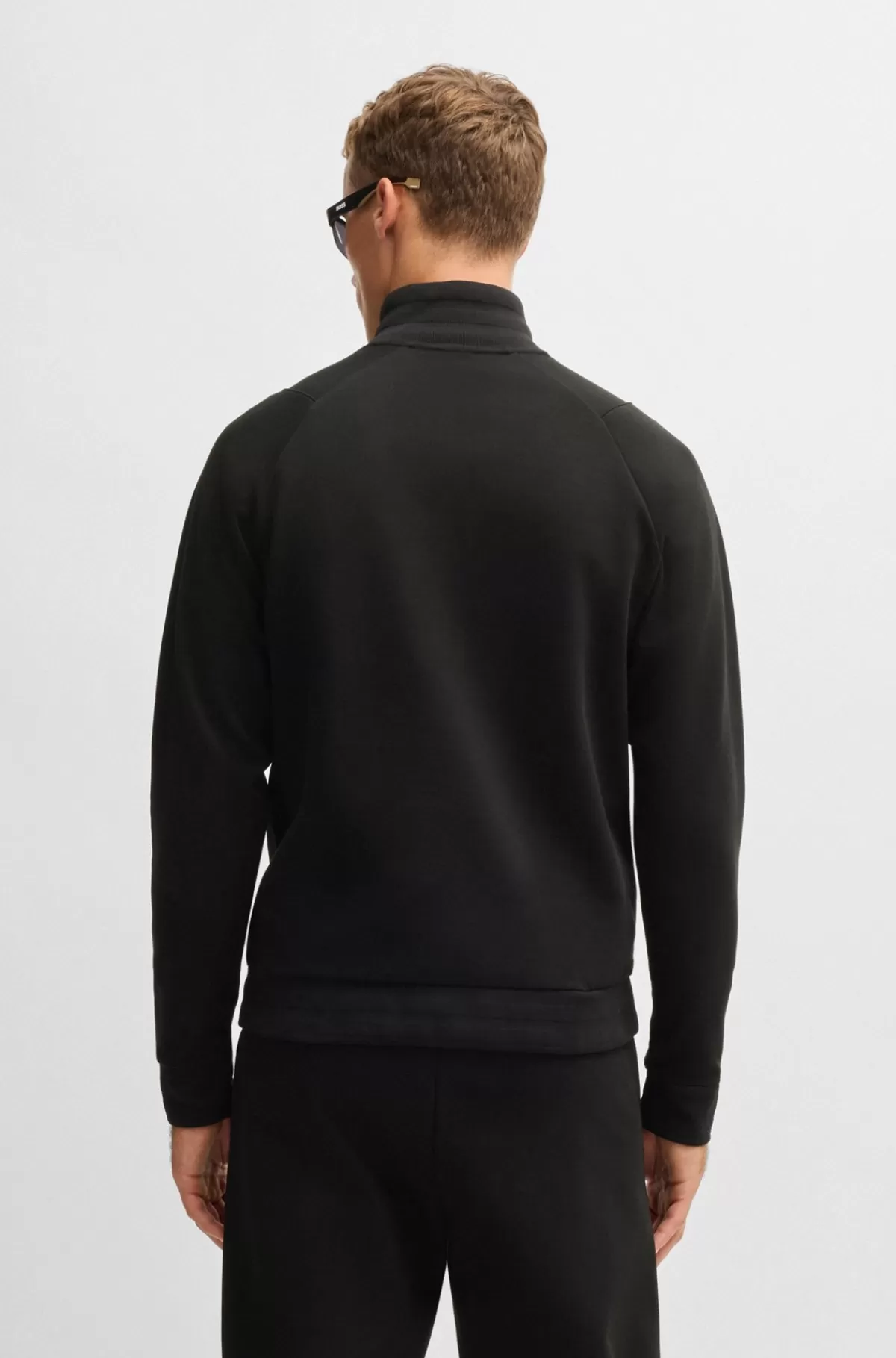 HUGO BOSS Sweatshirt I Bomuldsblanding Med Dobbelt B-monogram Og Lynlås I Halsen Sort Fashion