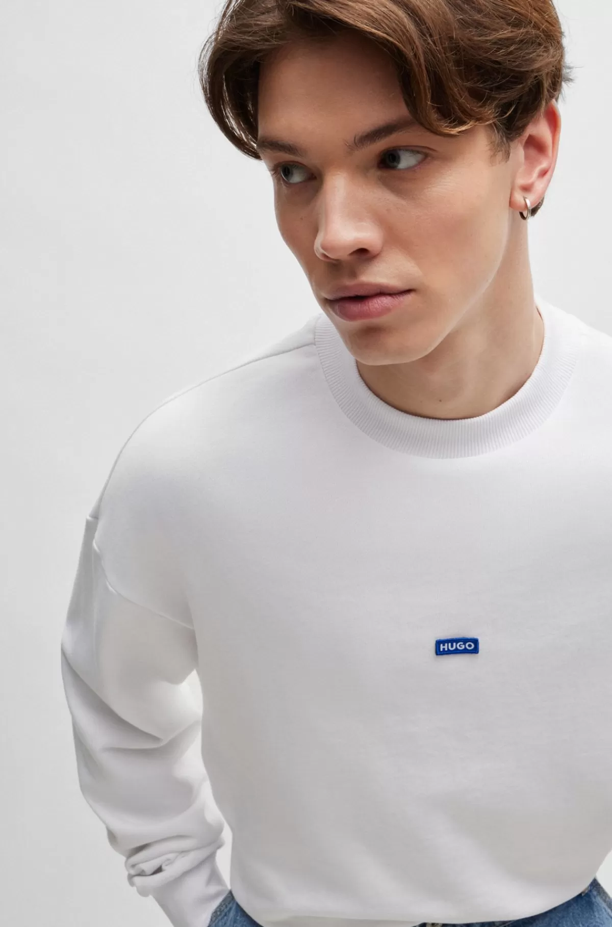 HUGO BOSS Sweatshirt I Bomuldsfrotté Med Blåt Logomærke Hvid Cheap