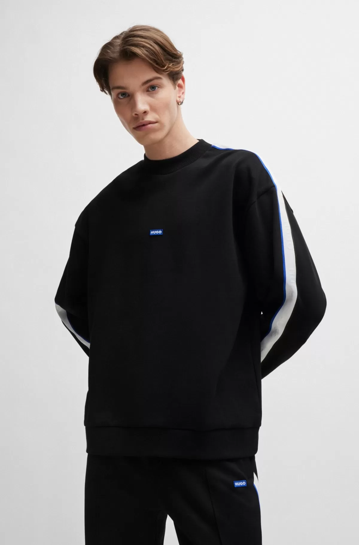 HUGO BOSS Sweatshirt I Bomuldsfrotté Med Logomærke Og Kantbånd Sort Clearance