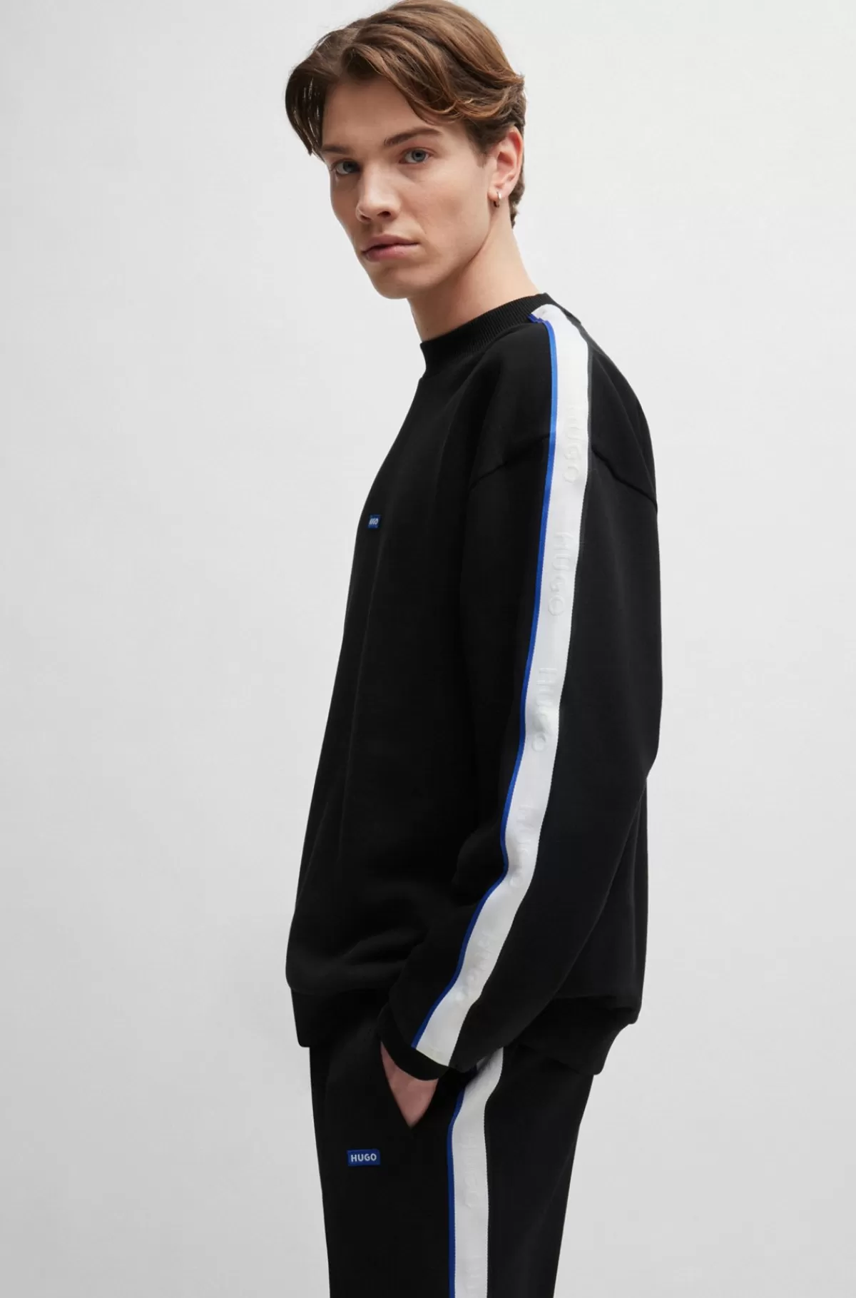 HUGO BOSS Sweatshirt I Bomuldsfrotté Med Logomærke Og Kantbånd Sort Clearance