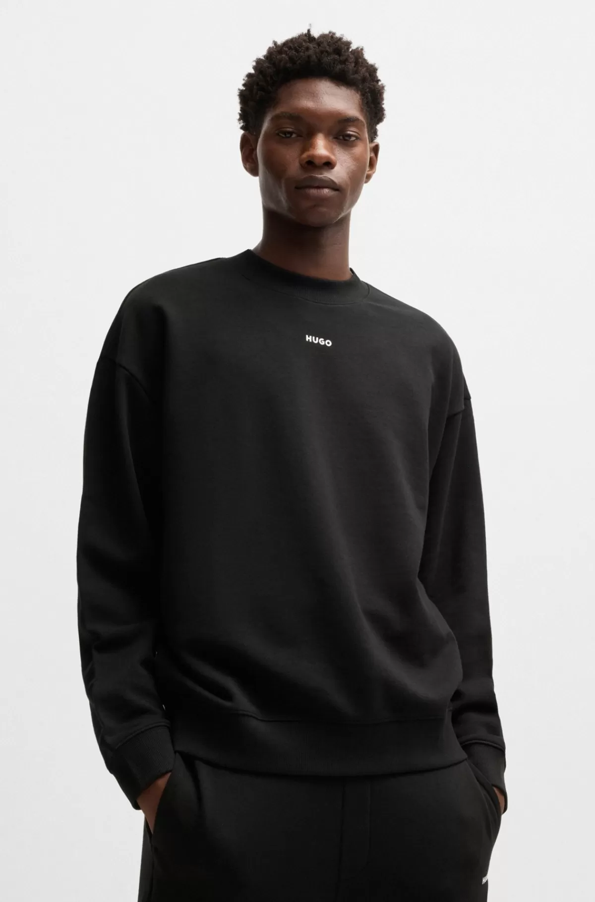 HUGO BOSS Sweatshirt I Bomuldsfrotté Med Logoprint Sort Hot