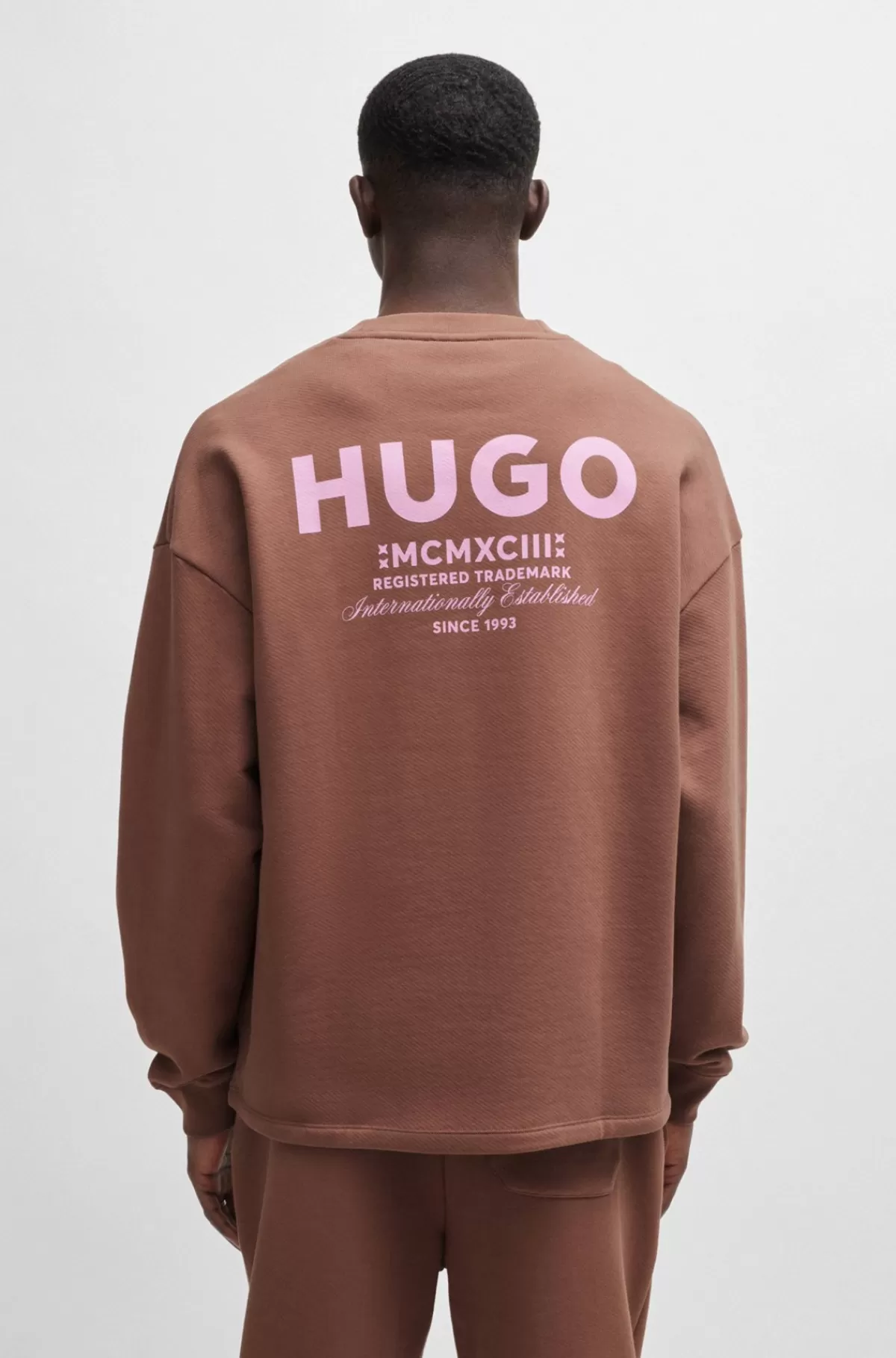 HUGO BOSS Sweatshirt I Bomuldsfrotté Med Logoprint Brun Best Sale