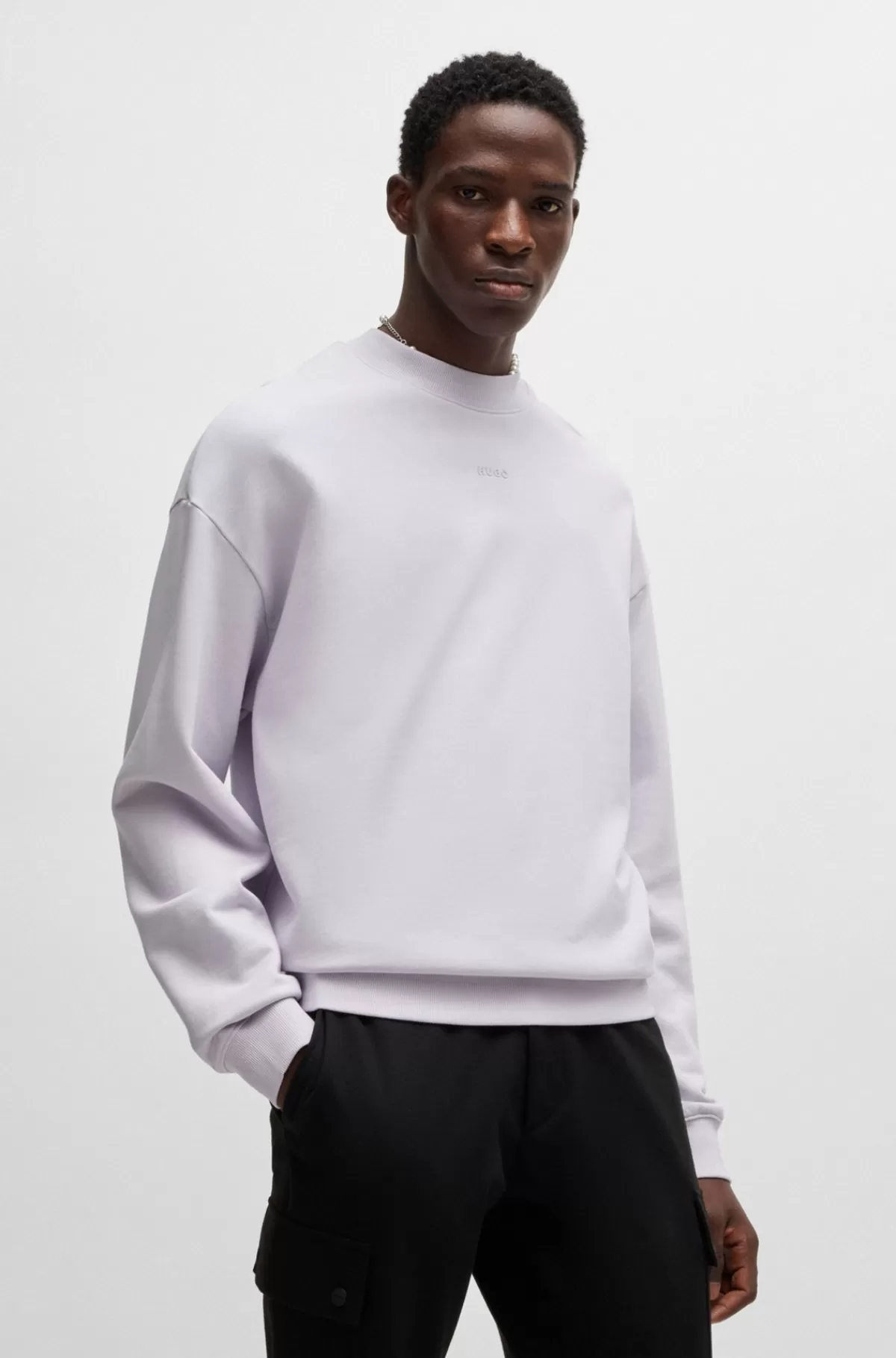 HUGO BOSS Sweatshirt I Bomuldsfrotté Med Logoprint Lyslilla Online