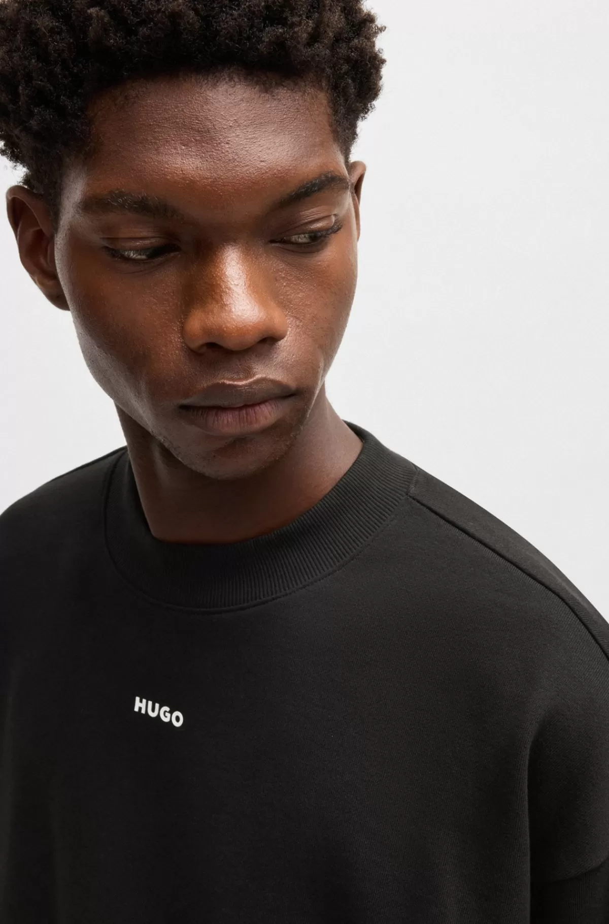 HUGO BOSS Sweatshirt I Bomuldsfrotté Med Logoprint Sort Hot