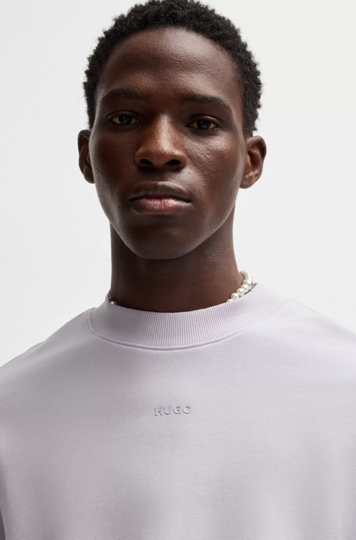 HUGO BOSS Sweatshirt I Bomuldsfrotté Med Logoprint Lyslilla Online