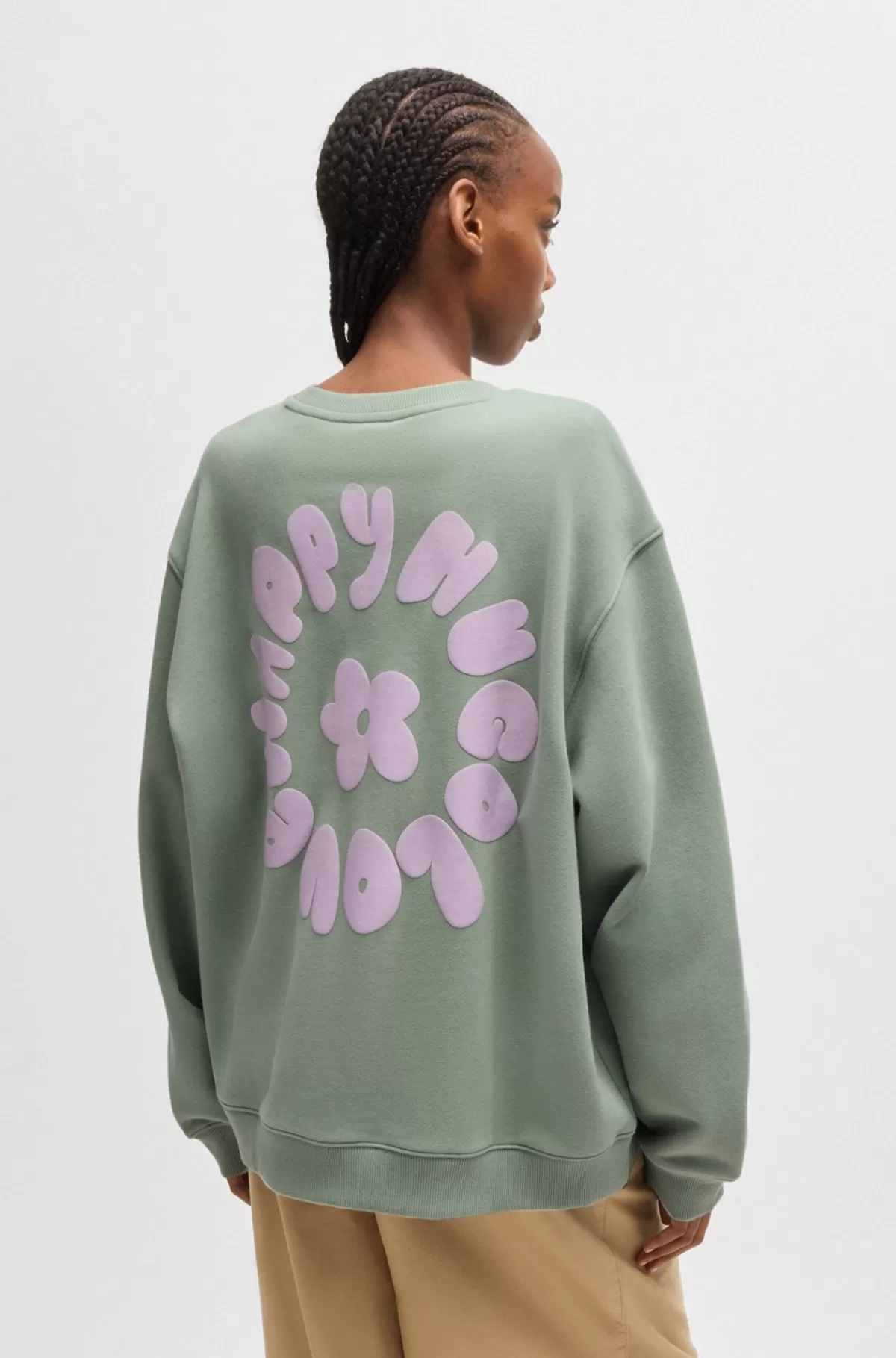 HUGO BOSS Sweatshirt I Bomuldsfrotté Med Oversize Fit Og Sæsonens Print Grøn Best