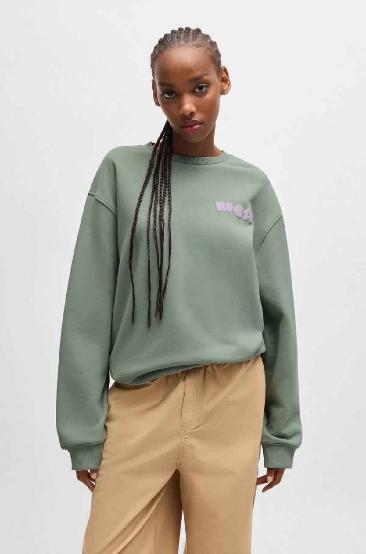 HUGO BOSS Sweatshirt I Bomuldsfrotté Med Oversize Fit Og Sæsonens Print Grøn Best