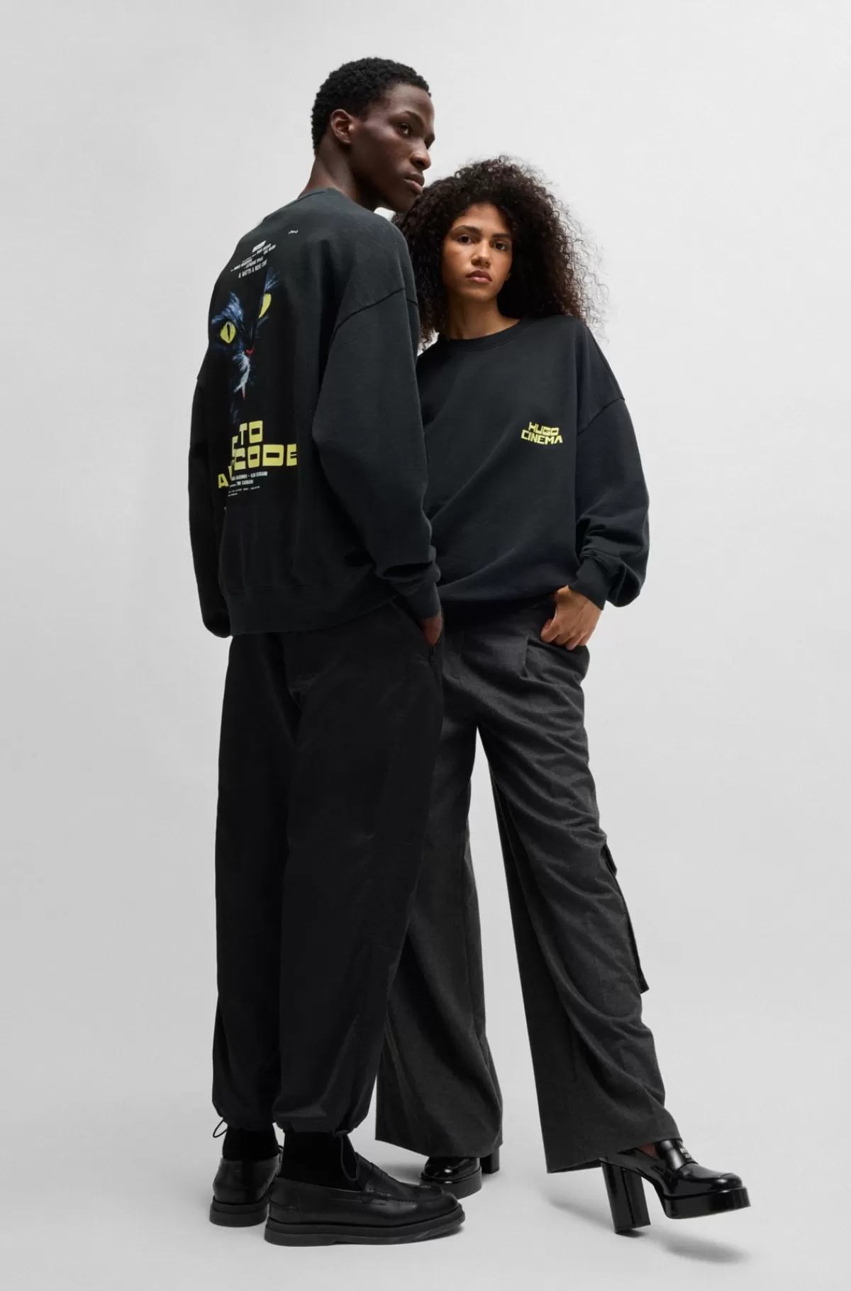HUGO BOSS Sweatshirt I Bomuldsfrotté Med Slub-effekt Og Grafisk Katteprint Sort Shop