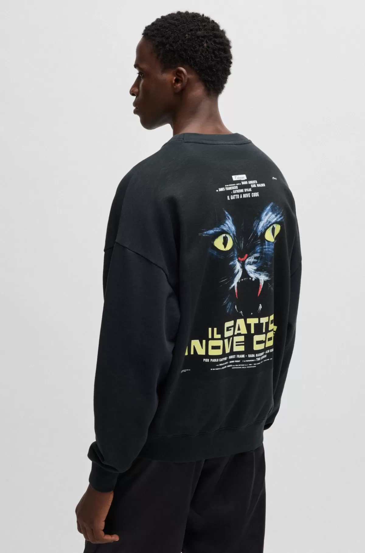 HUGO BOSS Sweatshirt I Bomuldsfrotté Med Slub-effekt Og Grafisk Katteprint Sort Shop