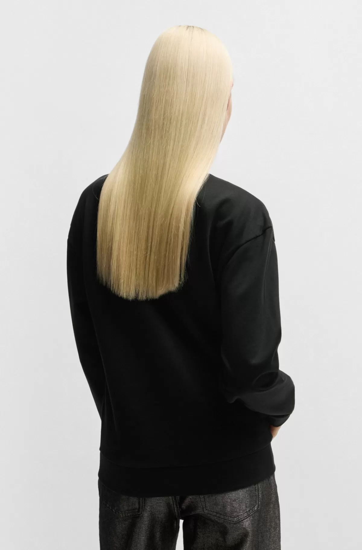 HUGO BOSS Sweatshirt I Bomuldsfrotté Med Velourprint Og Rhinsten Sort Cheap