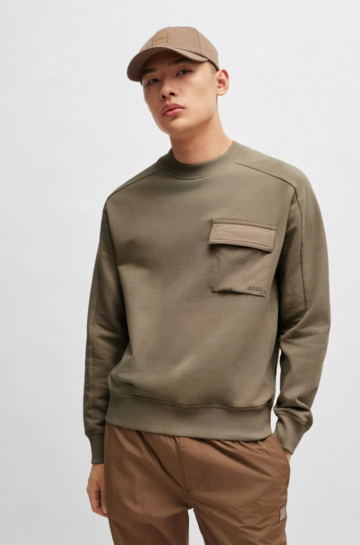 HUGO BOSS Sweatshirt I Sweatkvalitet Af Bomuld Med Broderet Logo På Lommen Lysebrun Hot