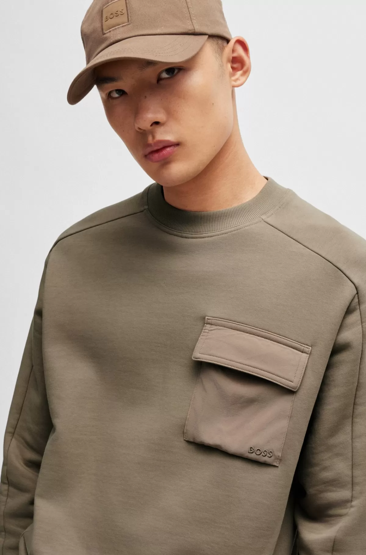 HUGO BOSS Sweatshirt I Sweatkvalitet Af Bomuld Med Broderet Logo På Lommen Lysebrun Hot
