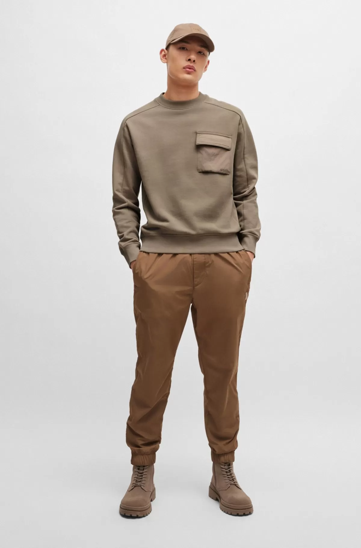 HUGO BOSS Sweatshirt I Sweatkvalitet Af Bomuld Med Broderet Logo På Lommen Lysebrun Hot