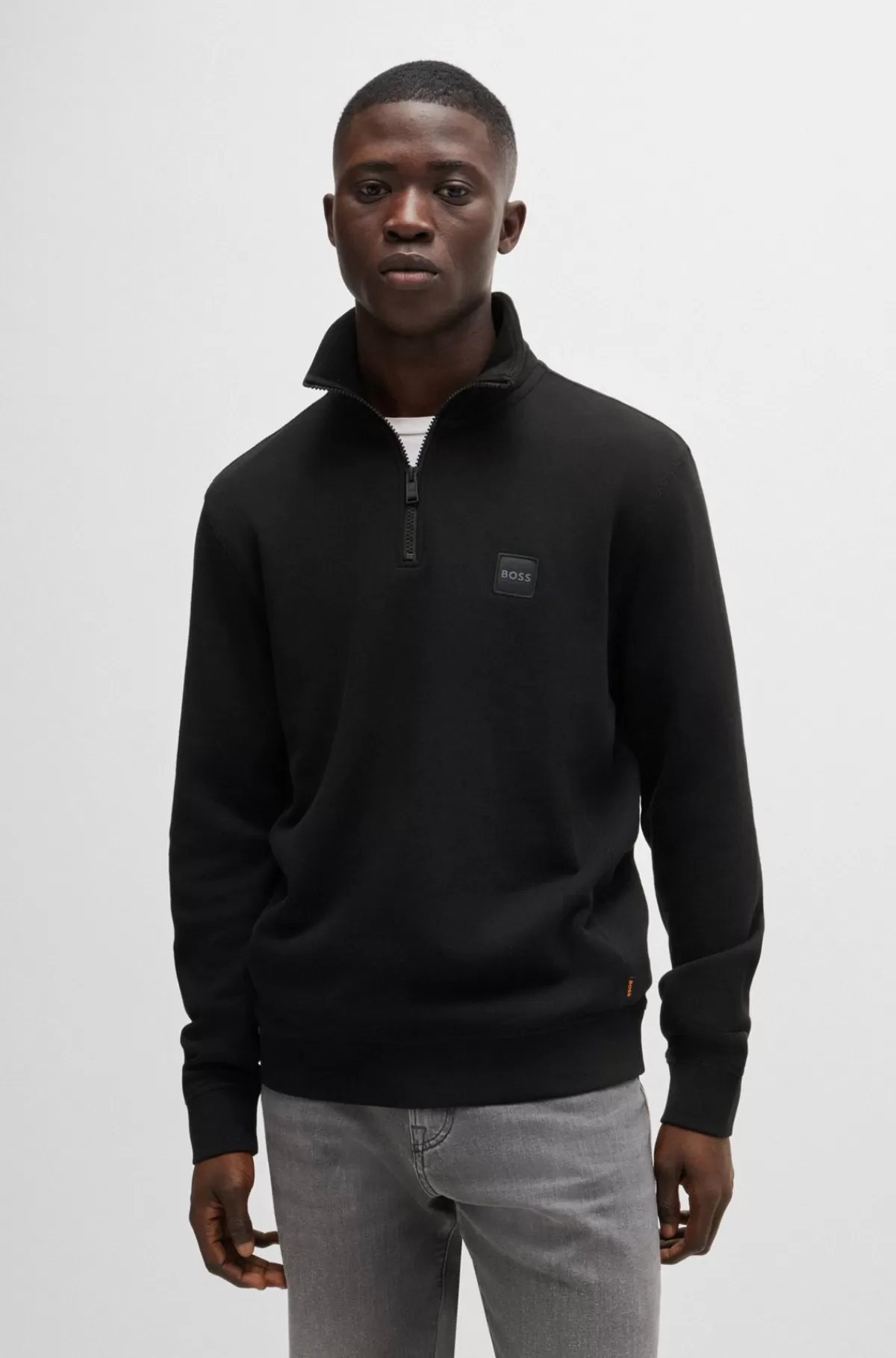 HUGO BOSS Sweatshirt I Sweatkvalitet Af Bomuld Med Lynlås I Halsen Og Logomærke Sort Cheap