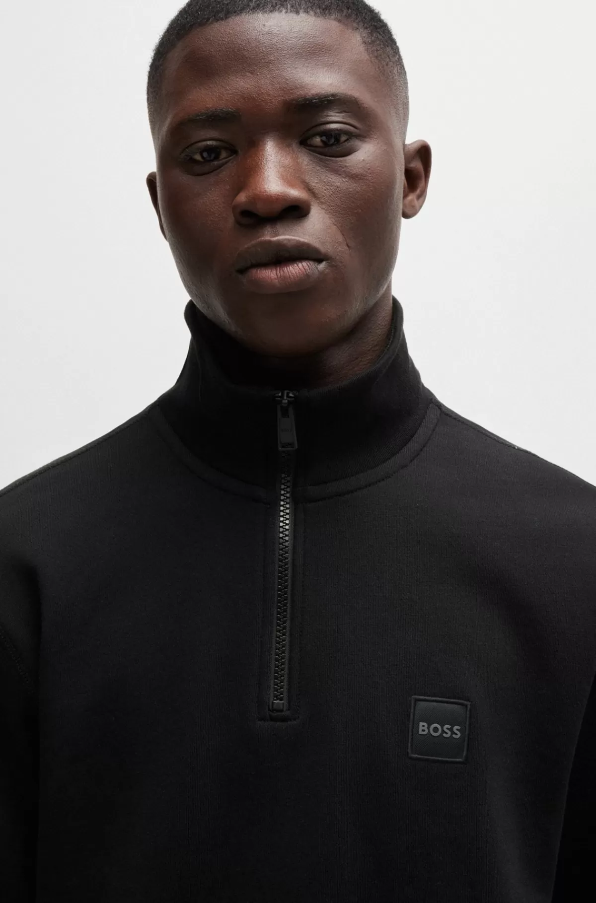 HUGO BOSS Sweatshirt I Sweatkvalitet Af Bomuld Med Lynlås I Halsen Og Logomærke Sort Cheap