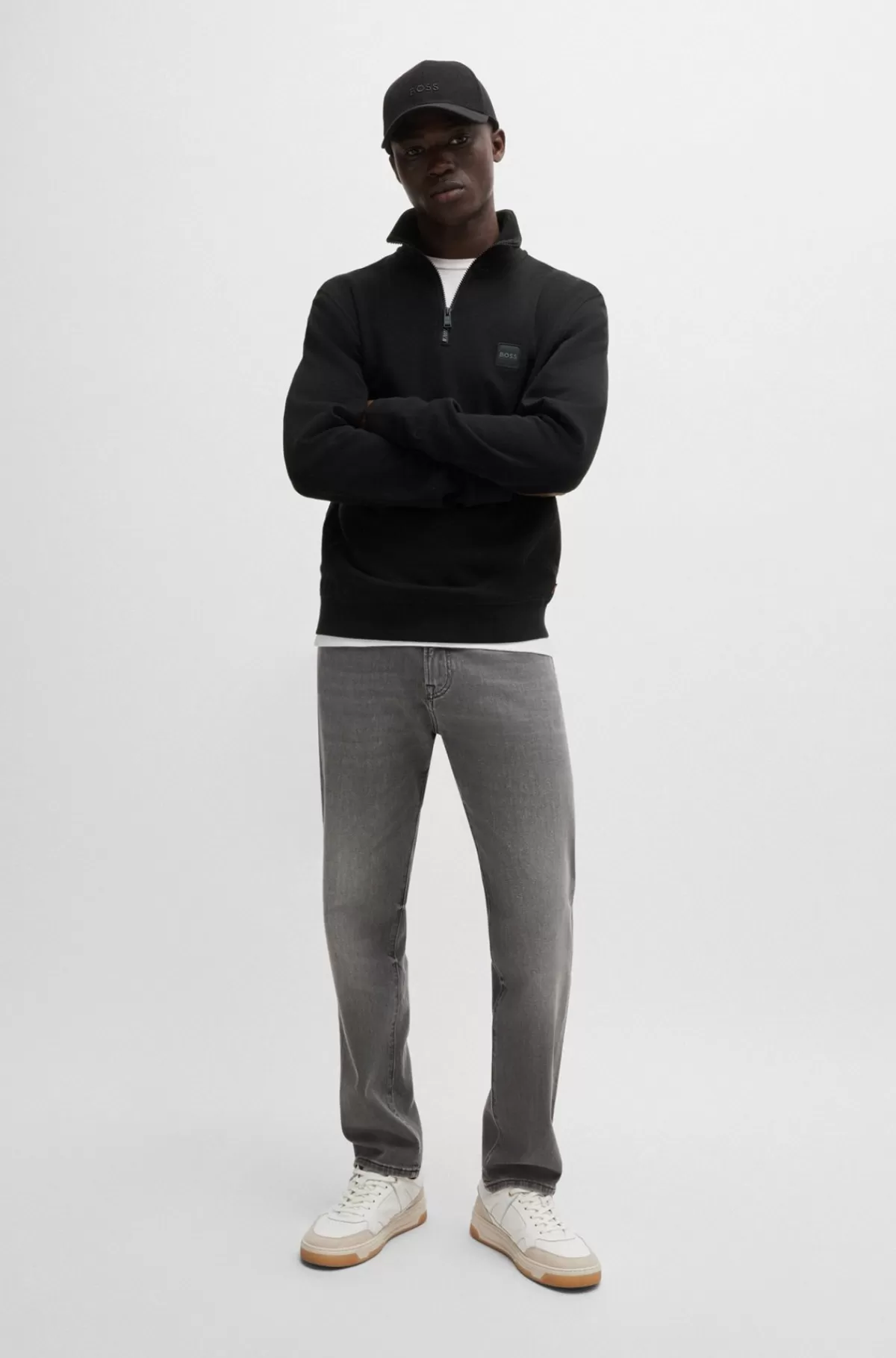 HUGO BOSS Sweatshirt I Sweatkvalitet Af Bomuld Med Lynlås I Halsen Og Logomærke Sort Cheap