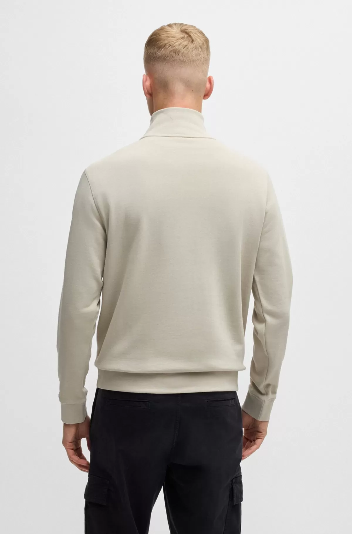 HUGO BOSS Sweatshirt I Sweatkvalitet Af Bomuld Med Lynlås I Halsen Og Logomærke Lys beige Discount