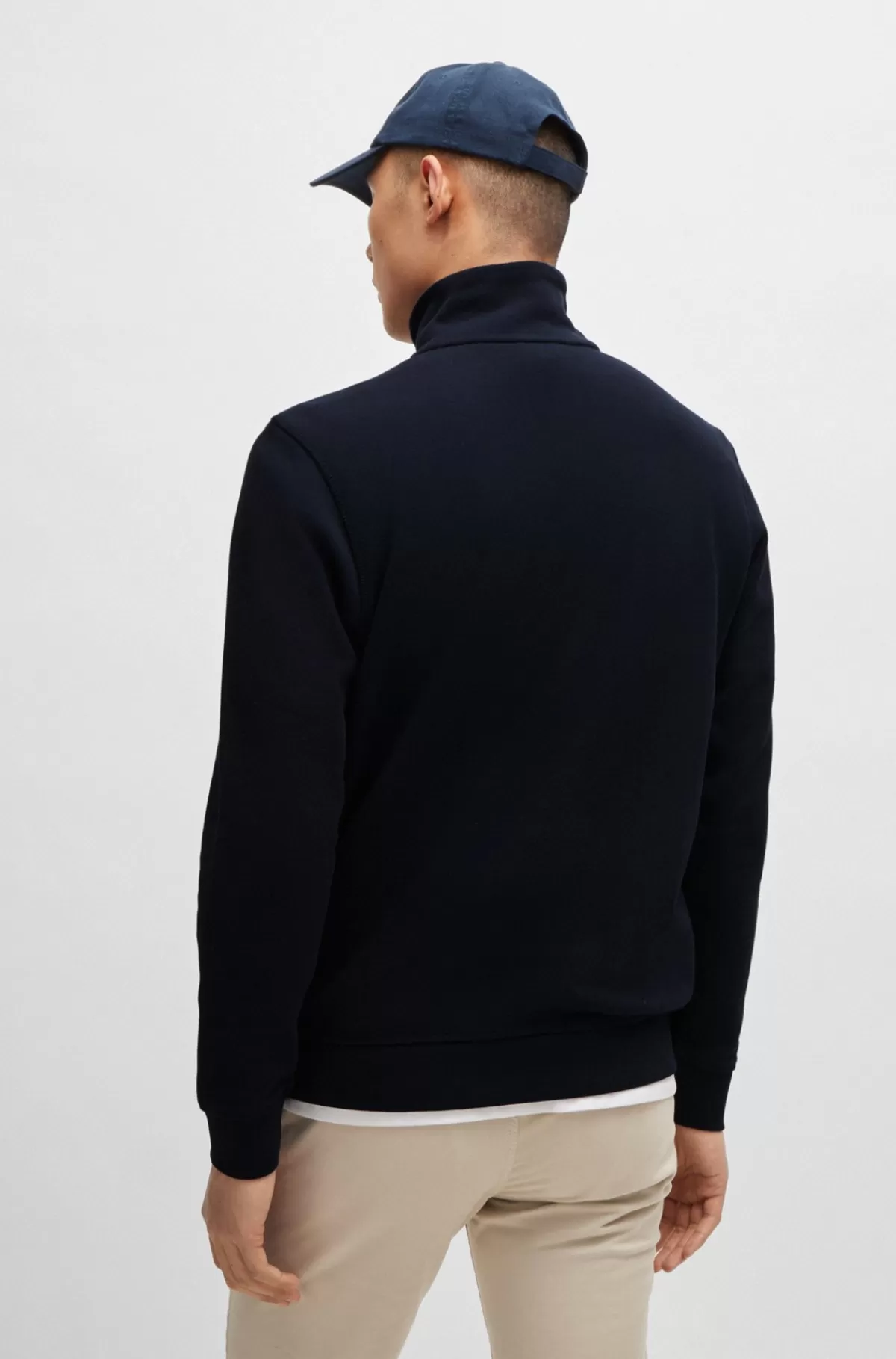 HUGO BOSS Sweatshirt I Sweatkvalitet Af Bomuld Med Lynlås I Halsen Og Logomærke Mørkeblå Best Sale