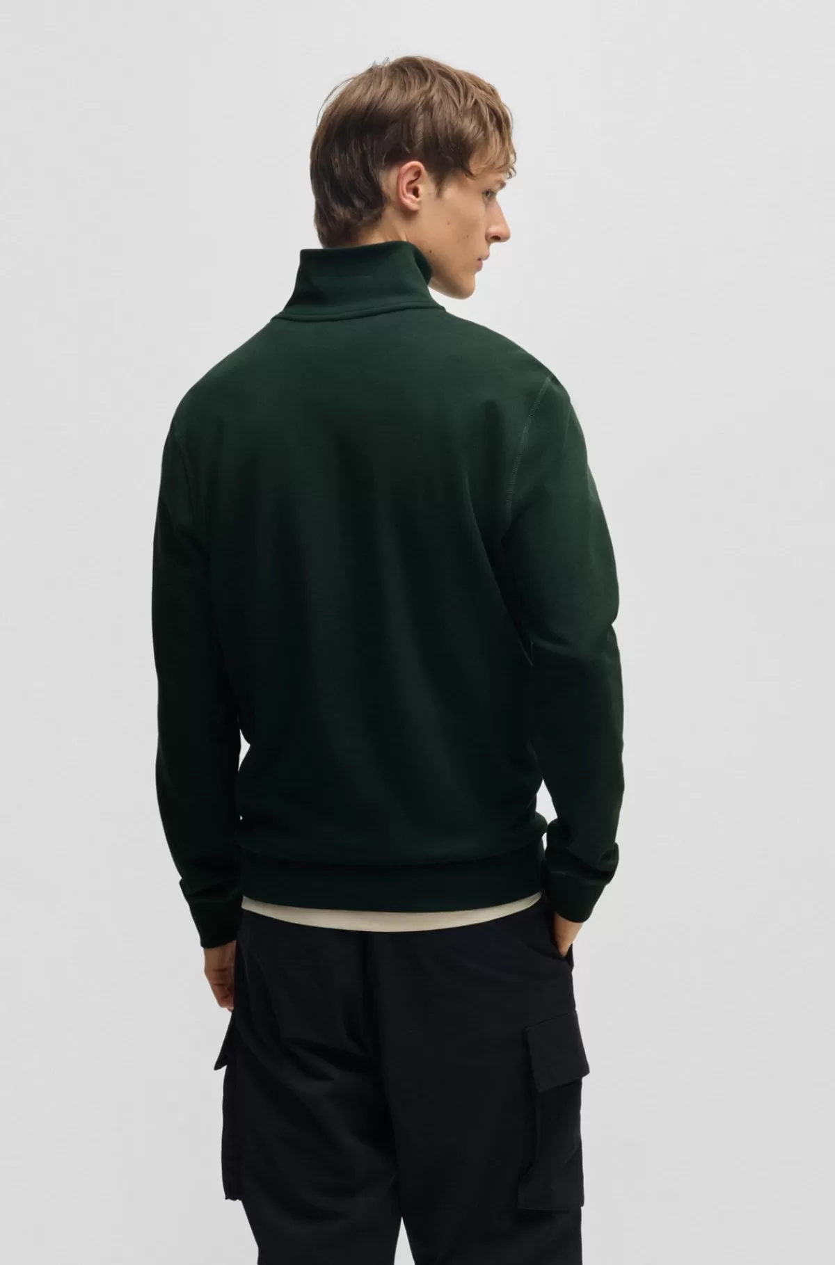 HUGO BOSS Sweatshirt I Sweatkvalitet Af Bomuld Med Lynlås I Halsen Og Logomærke Mørkegrøn Flash Sale