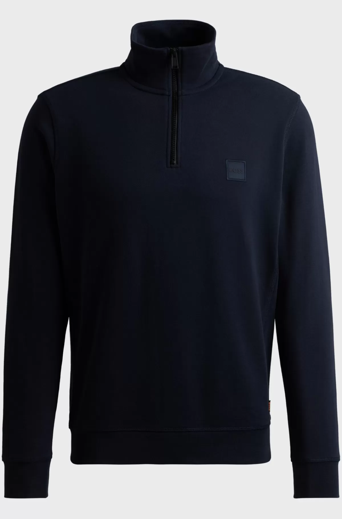 HUGO BOSS Sweatshirt I Sweatkvalitet Af Bomuld Med Lynlås I Halsen Og Logomærke Mørkeblå Best Sale