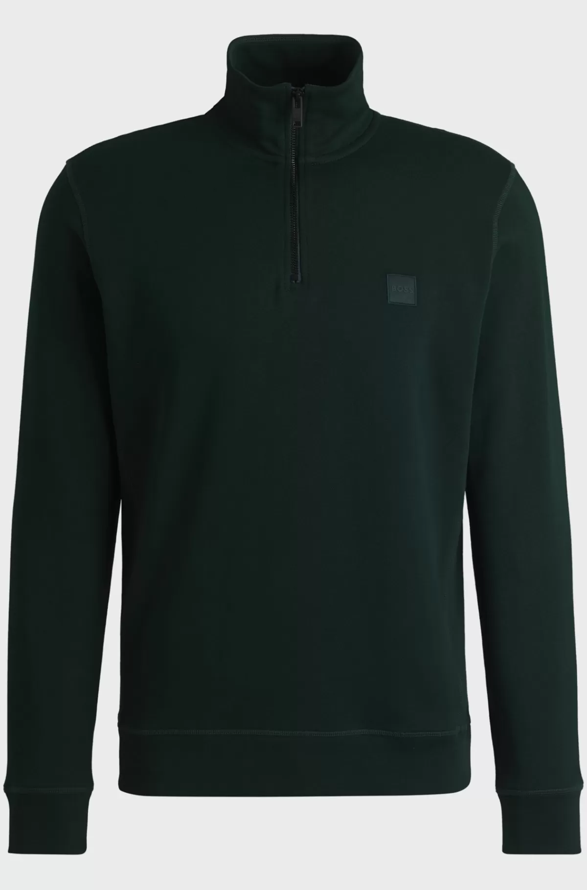 HUGO BOSS Sweatshirt I Sweatkvalitet Af Bomuld Med Lynlås I Halsen Og Logomærke Mørkegrøn Flash Sale