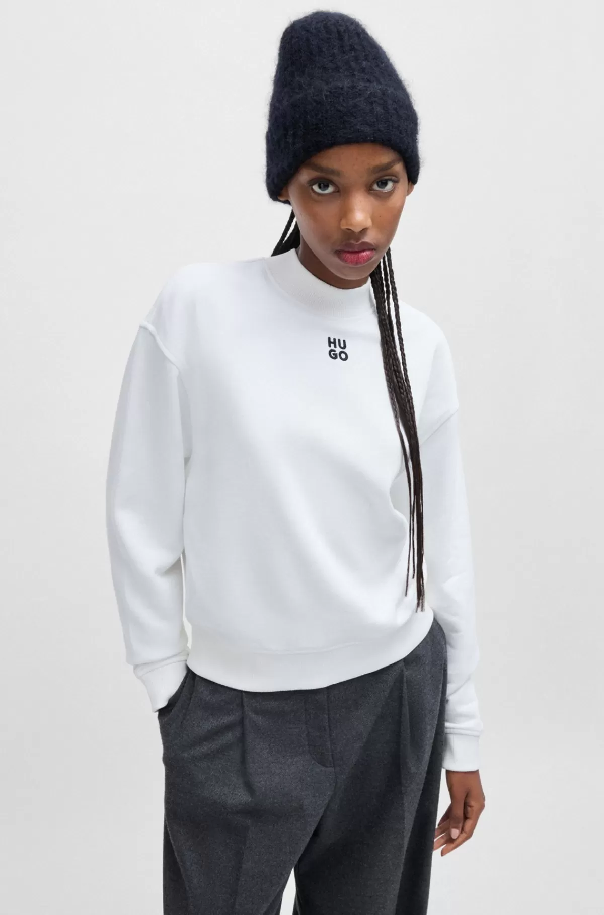 HUGO BOSS Sweatshirt I Sweatkvalitet Af Bomuld Med Relaxed Fit Og Broderet Logo Hvid Flash Sale
