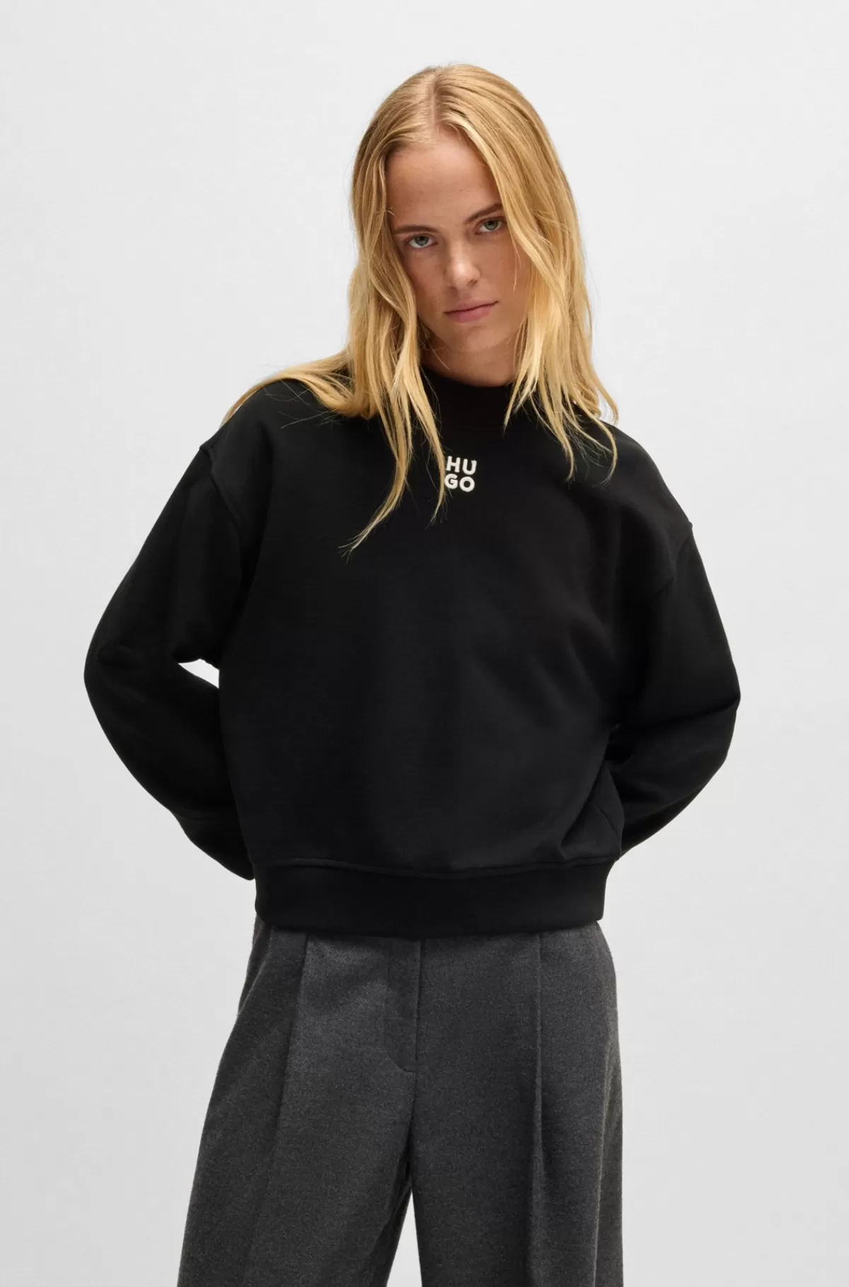 HUGO BOSS Sweatshirt I Sweatkvalitet Af Bomuld Med Relaxed Fit Og Broderet Logo Sort Store