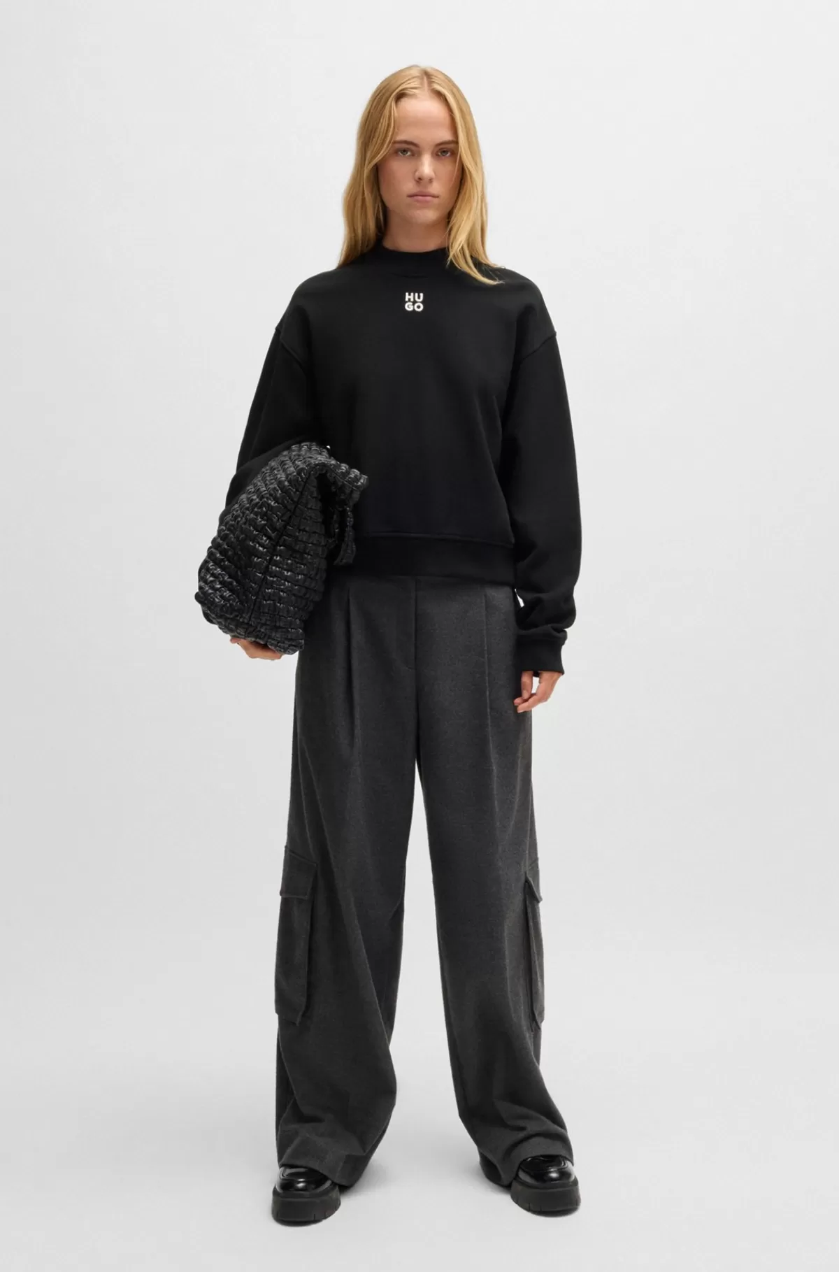 HUGO BOSS Sweatshirt I Sweatkvalitet Af Bomuld Med Relaxed Fit Og Broderet Logo Sort Store