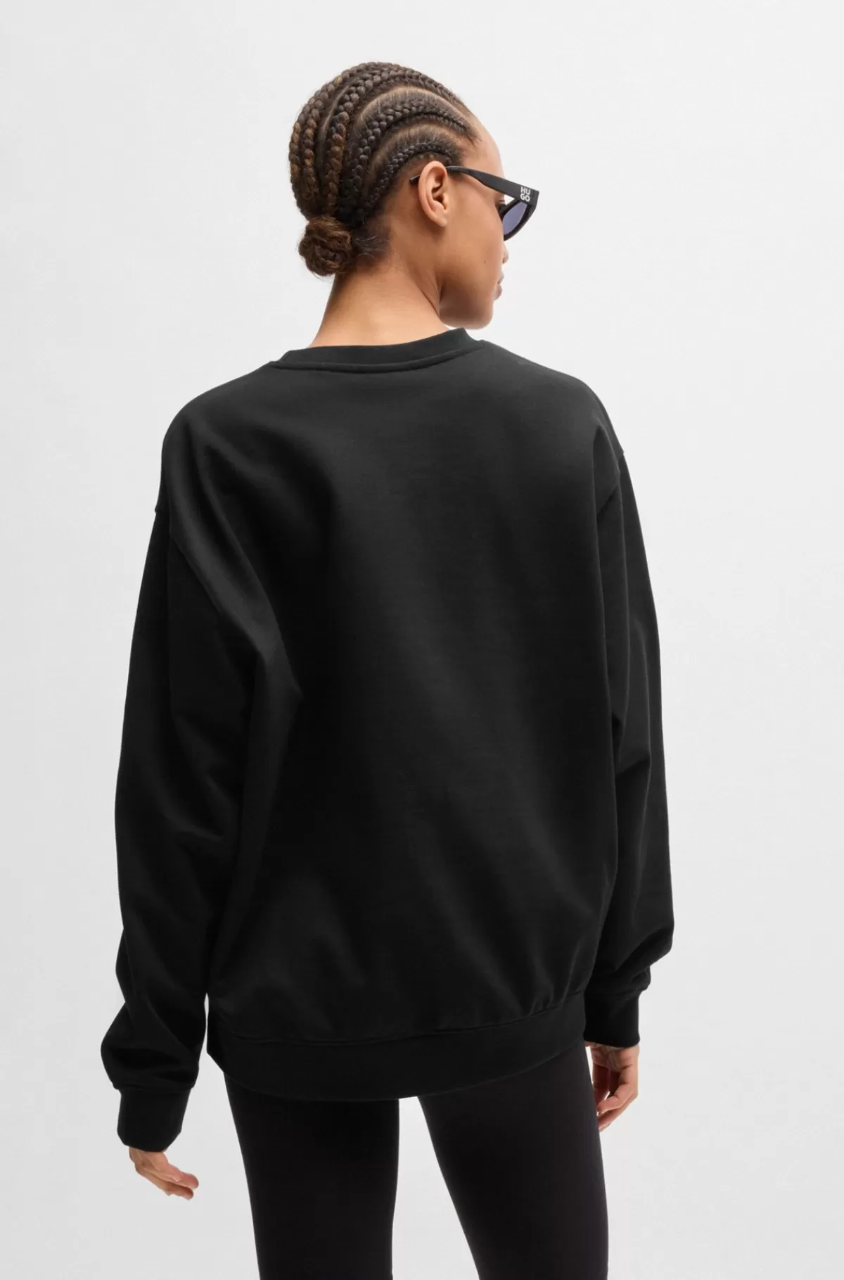 HUGO BOSS Sweatshirt I Sweatkvalitet Af Bomuld Med Stablet Logo Og Blomster Sort Discount