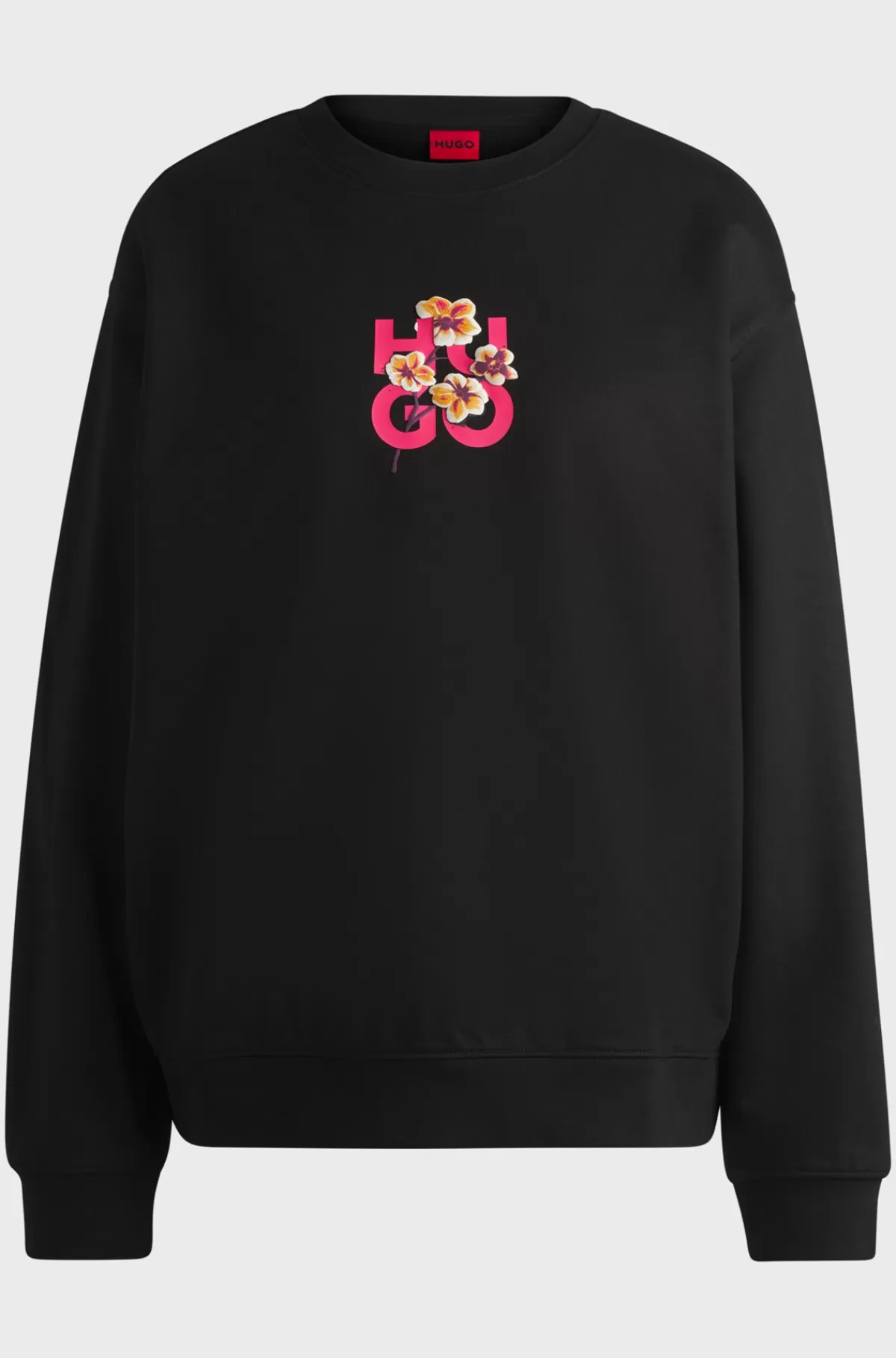 HUGO BOSS Sweatshirt I Sweatkvalitet Af Bomuld Med Stablet Logo Og Blomster Sort Discount