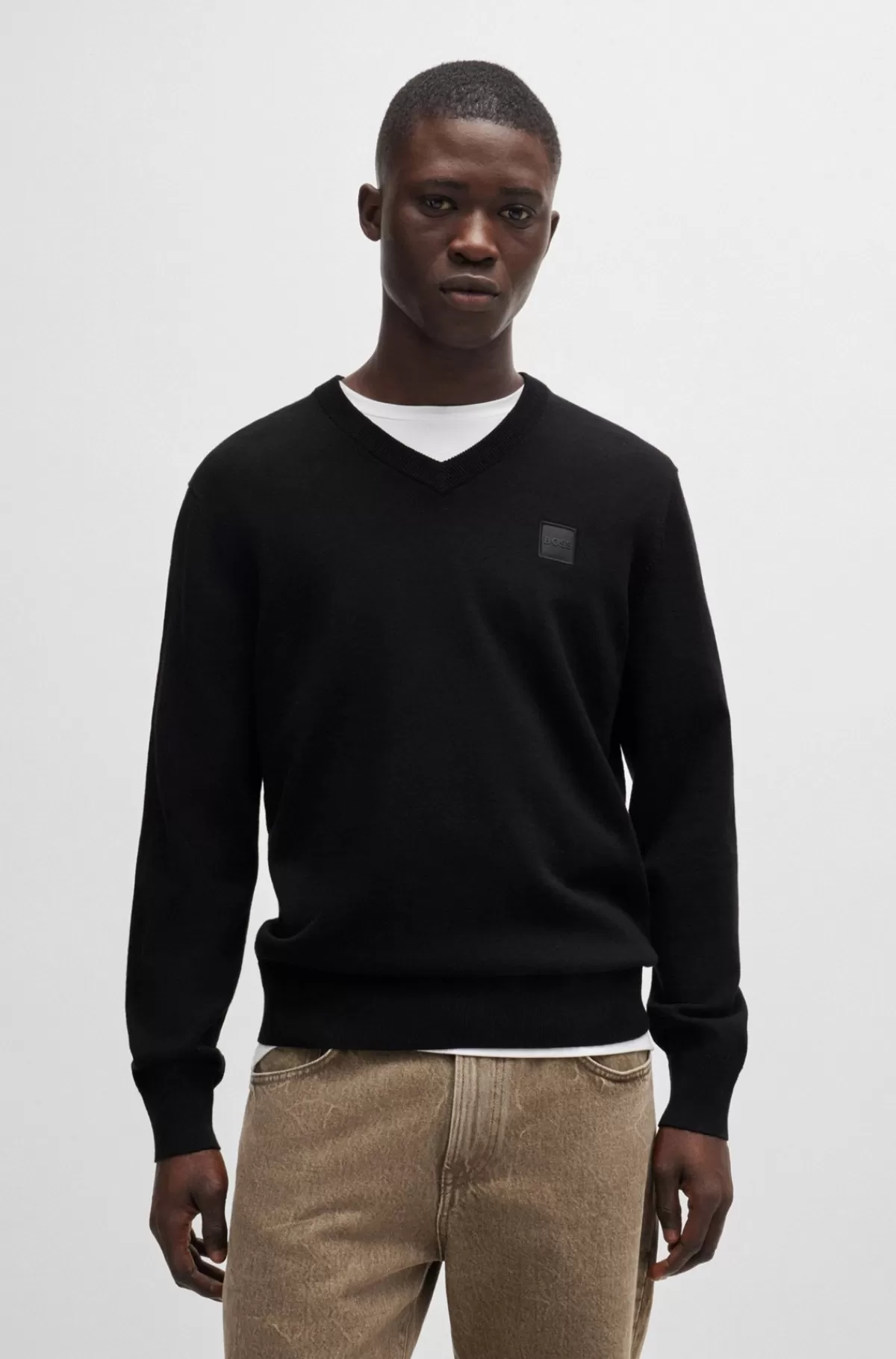 HUGO BOSS Sweatshirt Med Afslappet Pasform I Bomuld Blandet Med Kashmiruld Med Logomærke Sort Cheap