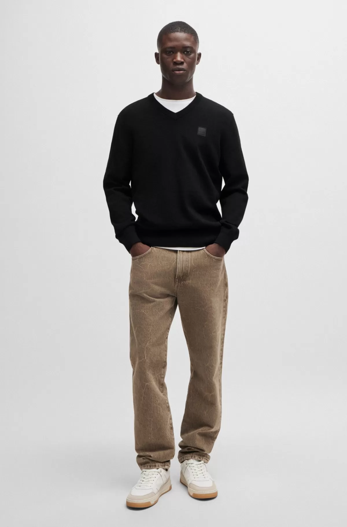 HUGO BOSS Sweatshirt Med Afslappet Pasform I Bomuld Blandet Med Kashmiruld Med Logomærke Sort Cheap