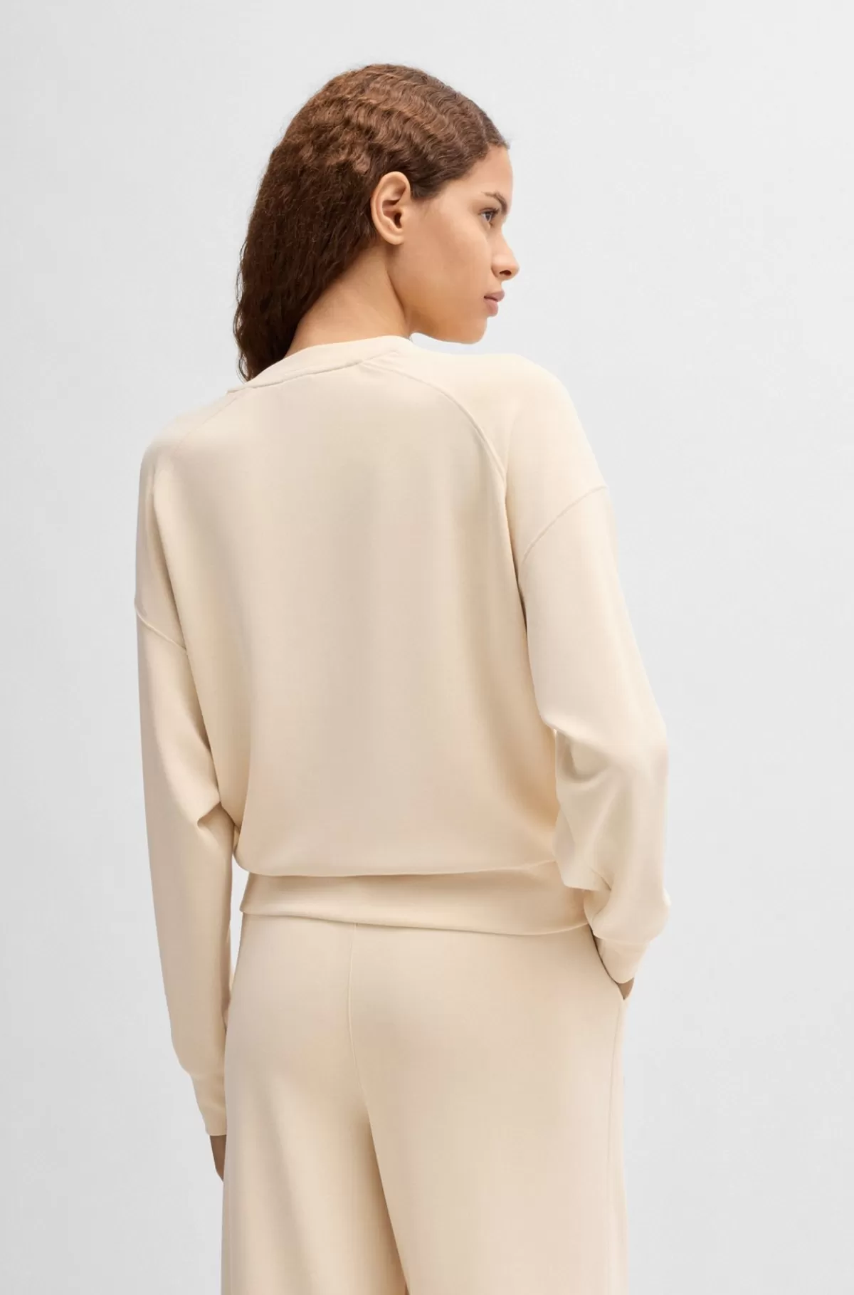 HUGO BOSS Sweatshirt Med Bindebånd I Halsen Og Håndskrevet Logo Lys beige Sale