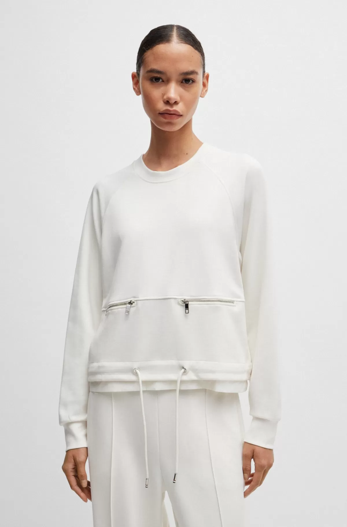 HUGO BOSS Sweatshirt Med Justerbar Kant Med Lynlåsdetalje Hvid Best
