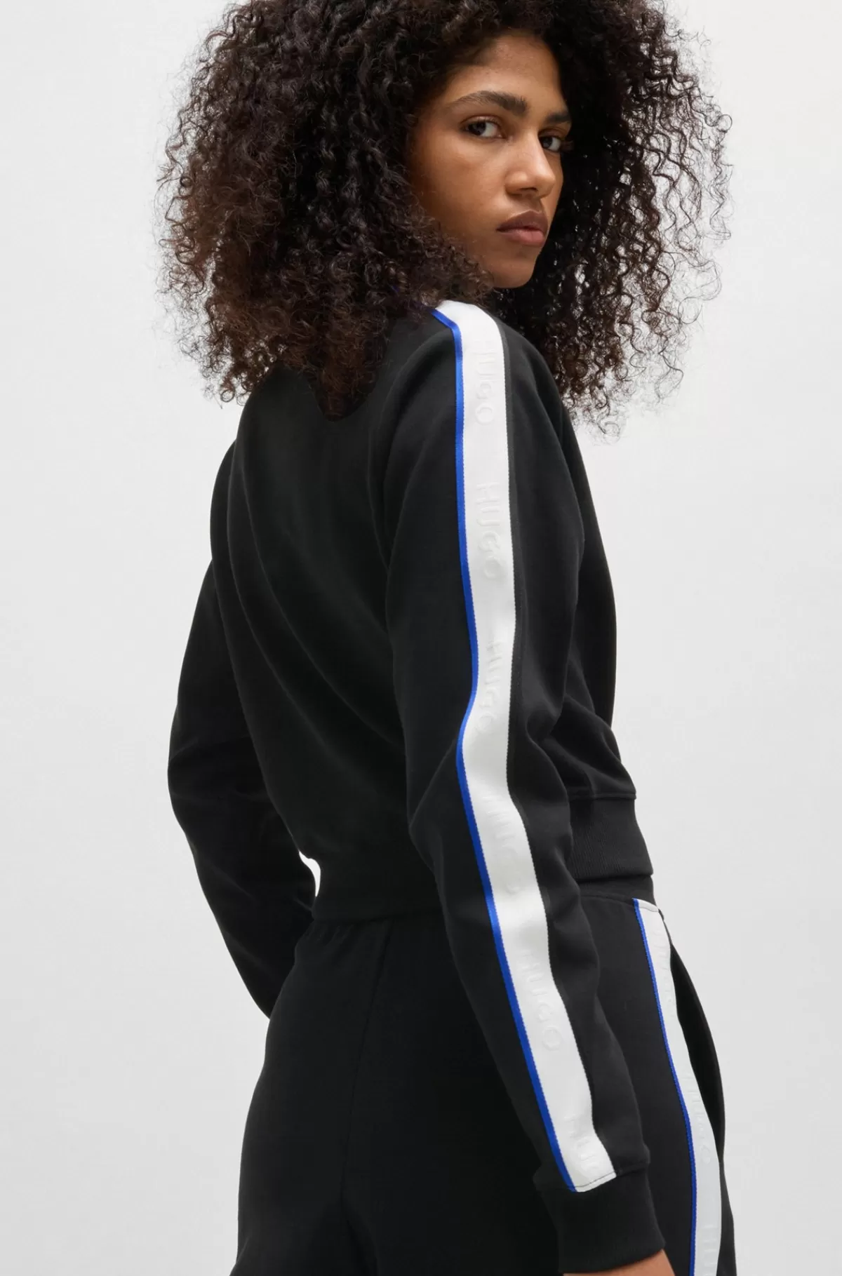 HUGO BOSS Sweatshirt Med Lynlås I Bomuld Med Stræk Og Logobånd Sort Cheap