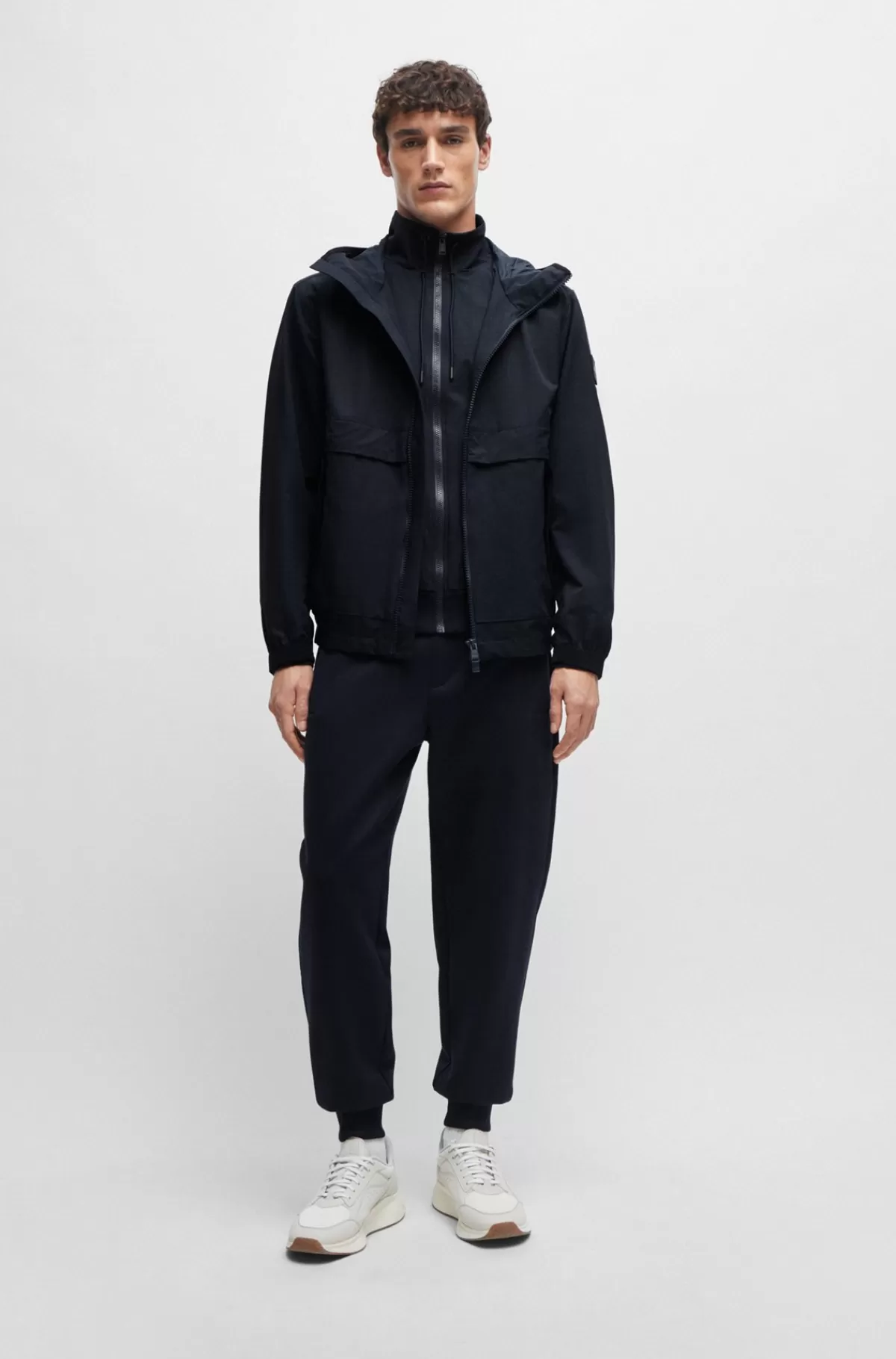HUGO BOSS Sweatshirt Med Lynlås Og Paneler I Air-mesh, Der Er Nem At Pakke Mørkeblå Store