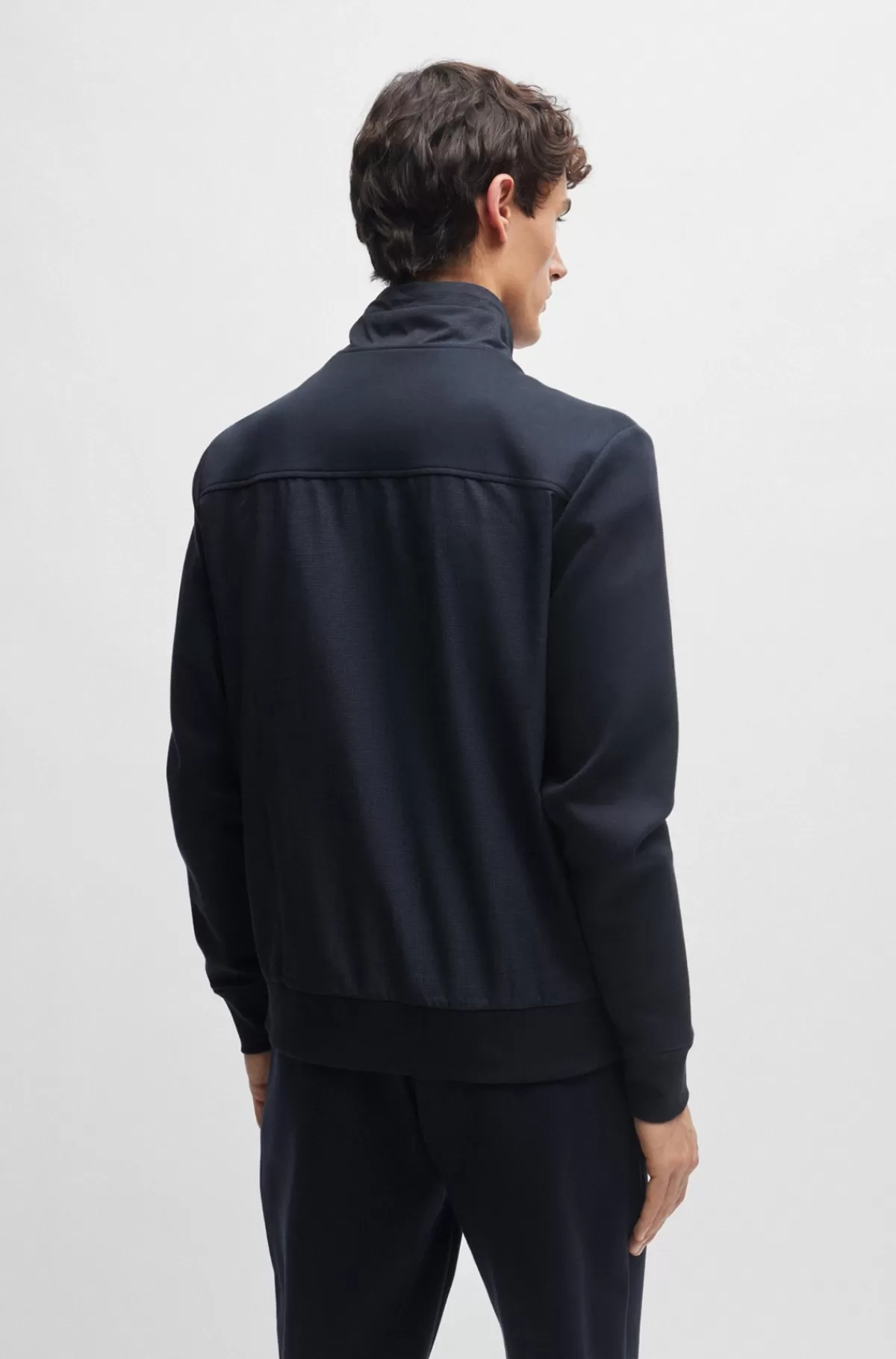 HUGO BOSS Sweatshirt Med Lynlås Og Paneler I Air-mesh, Der Er Nem At Pakke Mørkeblå Store