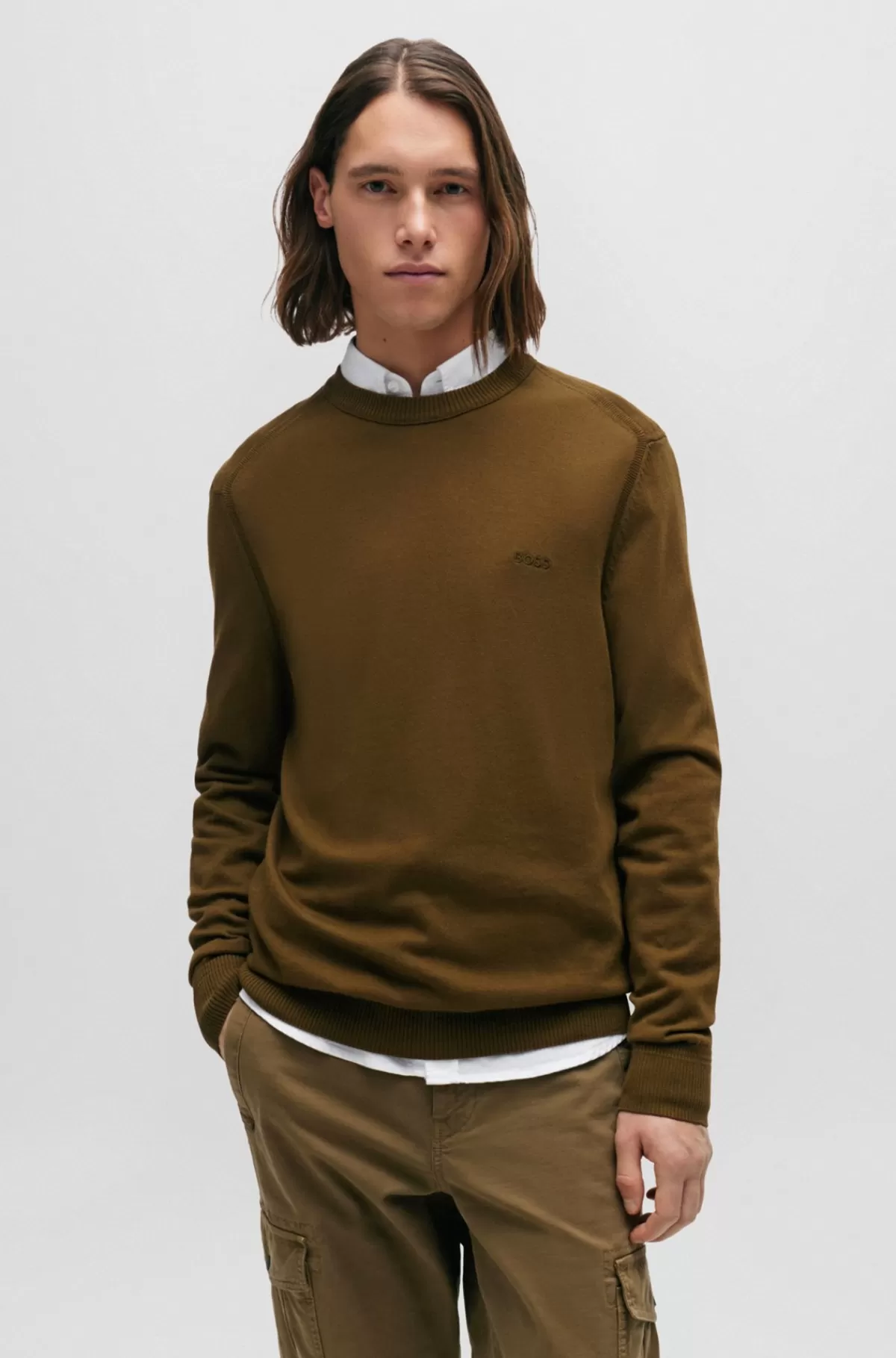 HUGO BOSS Sweatshirt Med Regular Fit I Bomuldsjersey Med Broderet Logo Lysegrøn Store