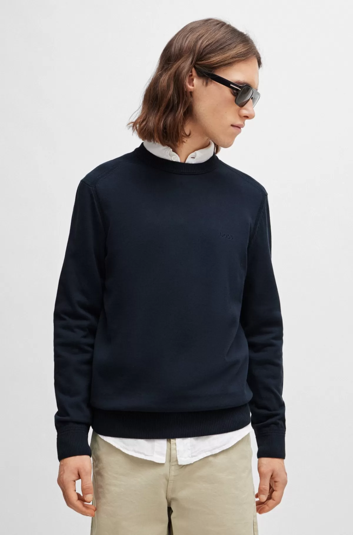 HUGO BOSS Sweatshirt Med Regular Fit I Bomuldsjersey Med Broderet Logo Mørkeblå Outlet