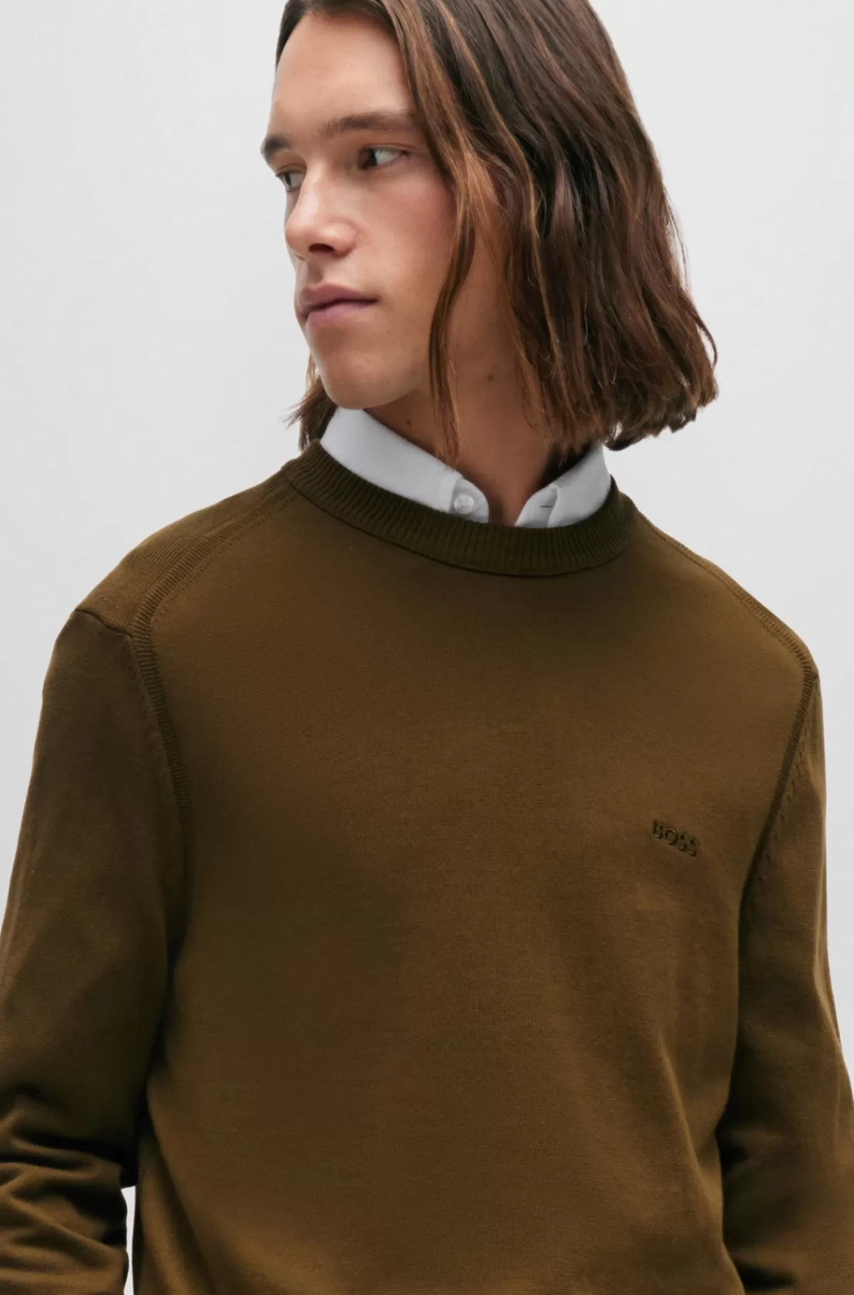 HUGO BOSS Sweatshirt Med Regular Fit I Bomuldsjersey Med Broderet Logo Lysegrøn Store