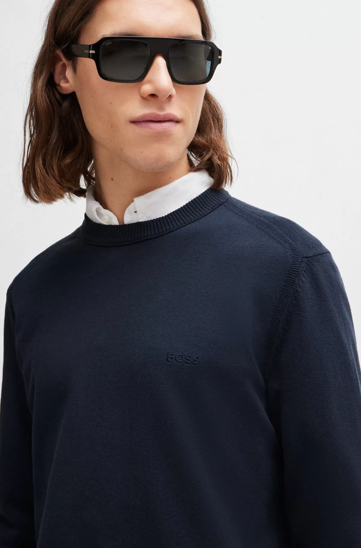 HUGO BOSS Sweatshirt Med Regular Fit I Bomuldsjersey Med Broderet Logo Mørkeblå Outlet