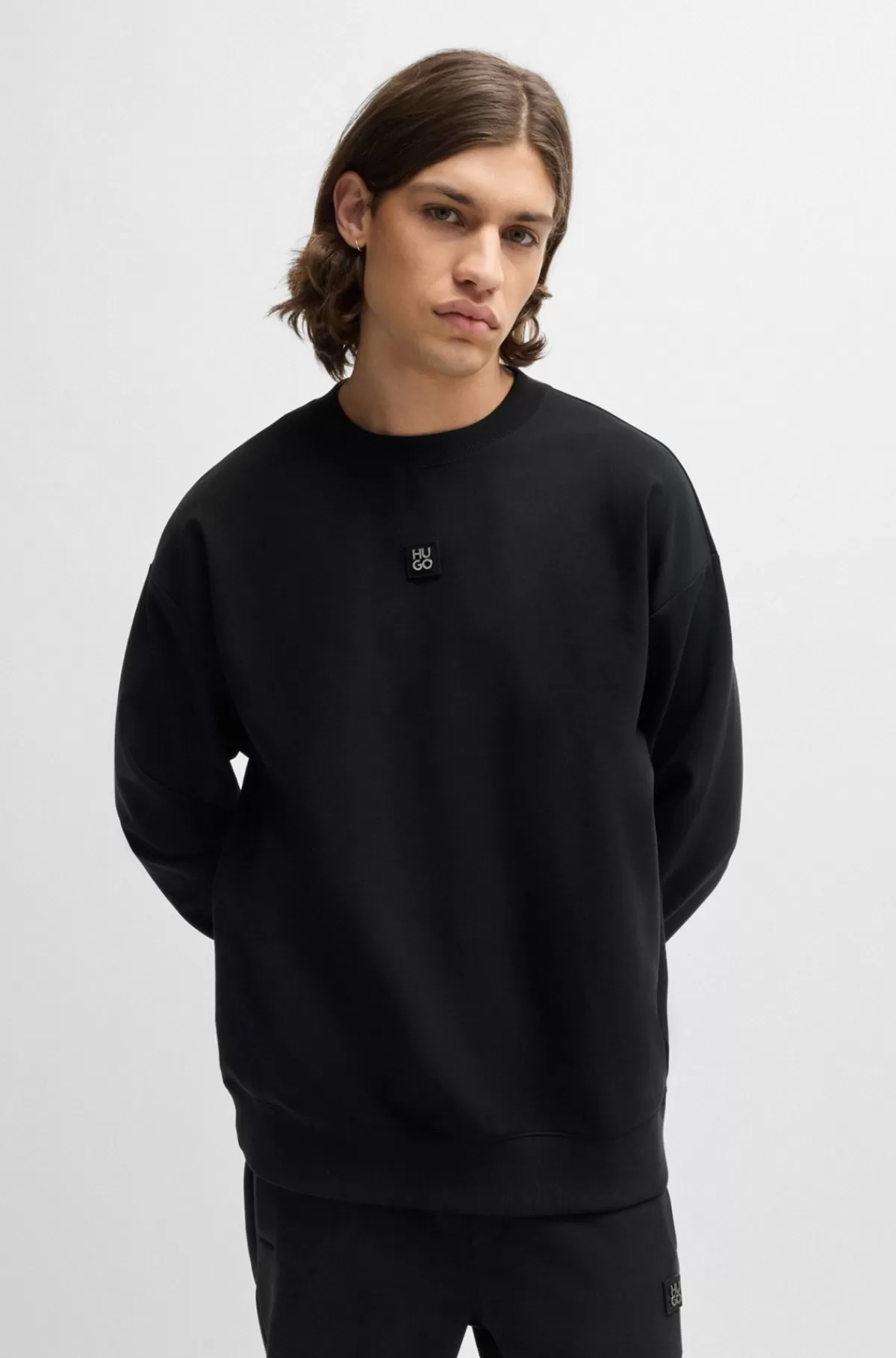 HUGO BOSS Sweatshirt Med Regular Fit I Strækbomuld Med Stablet Logo Sort Clearance
