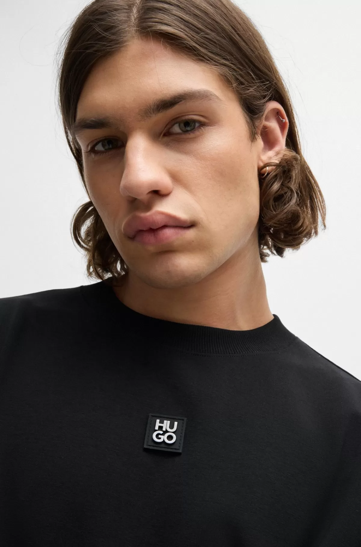 HUGO BOSS Sweatshirt Med Regular Fit I Strækbomuld Med Stablet Logo Sort Clearance