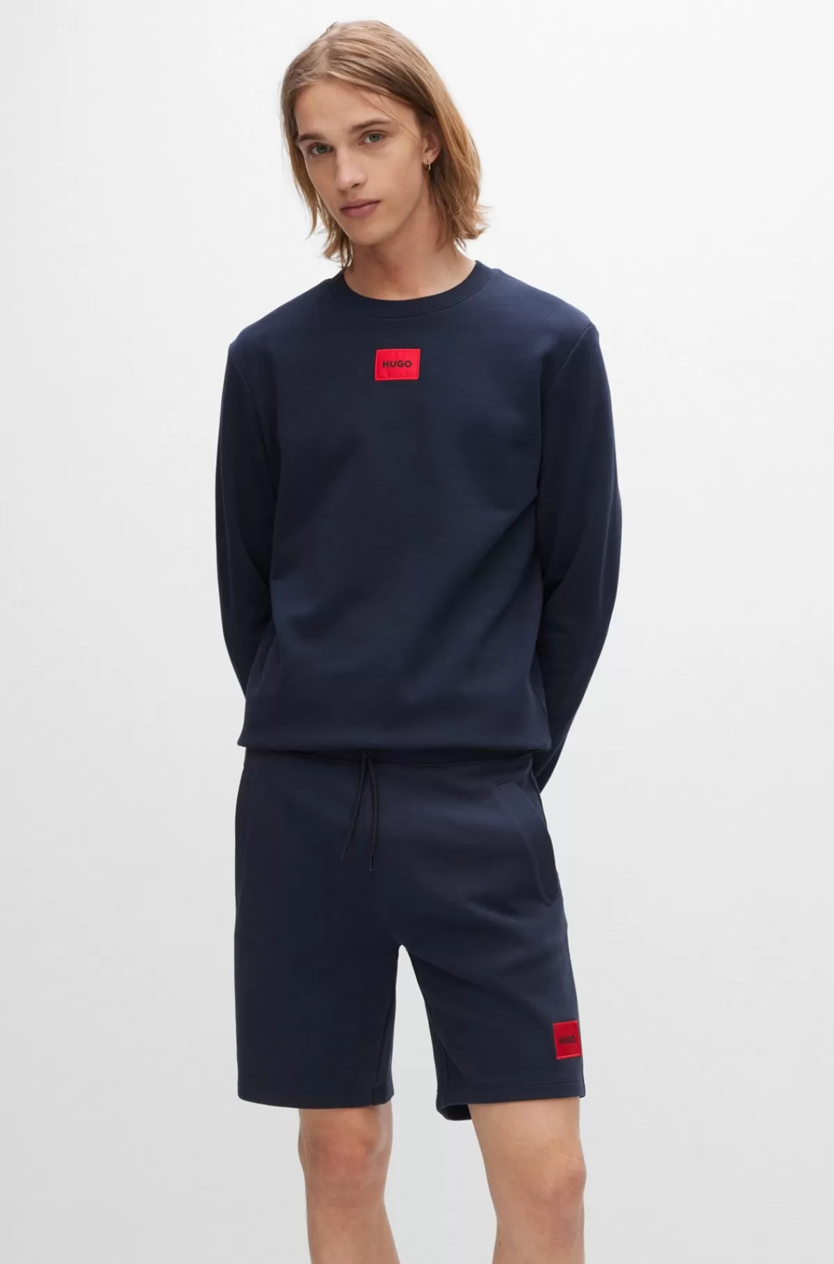 HUGO BOSS Sweatshirt Med Regular Fit Og Logomærke I Bomuldsfrotté Mørkeblå New