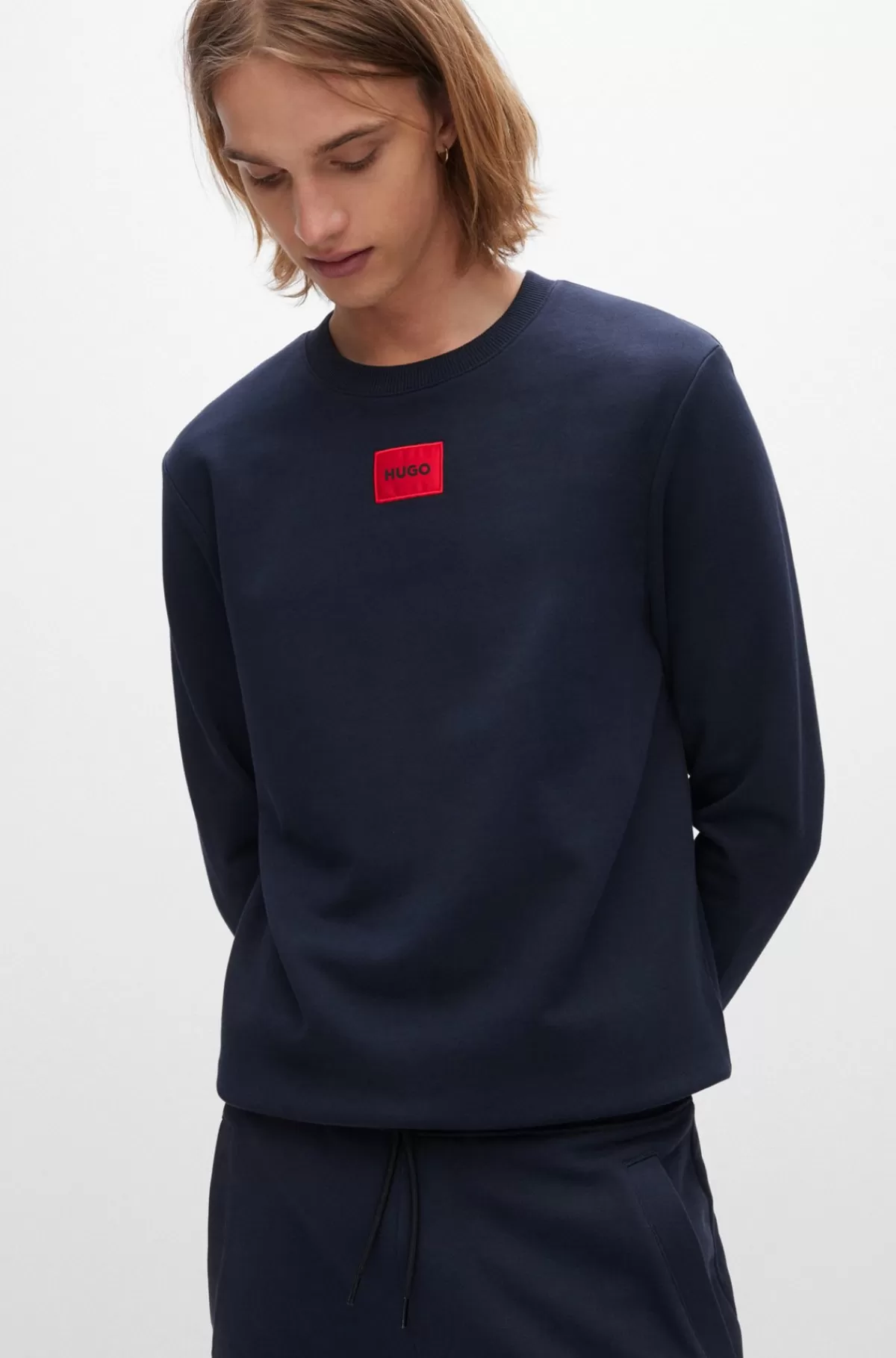 HUGO BOSS Sweatshirt Med Regular Fit Og Logomærke I Bomuldsfrotté Mørkeblå New