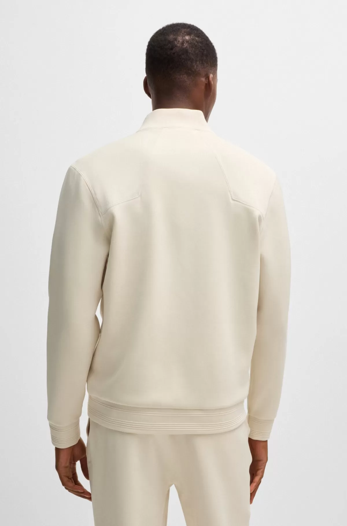 HUGO BOSS Sweatshirt Med Regular Fit Og Lynlås Samt Badge Med Dobbeltmonogram Naturlig Outlet